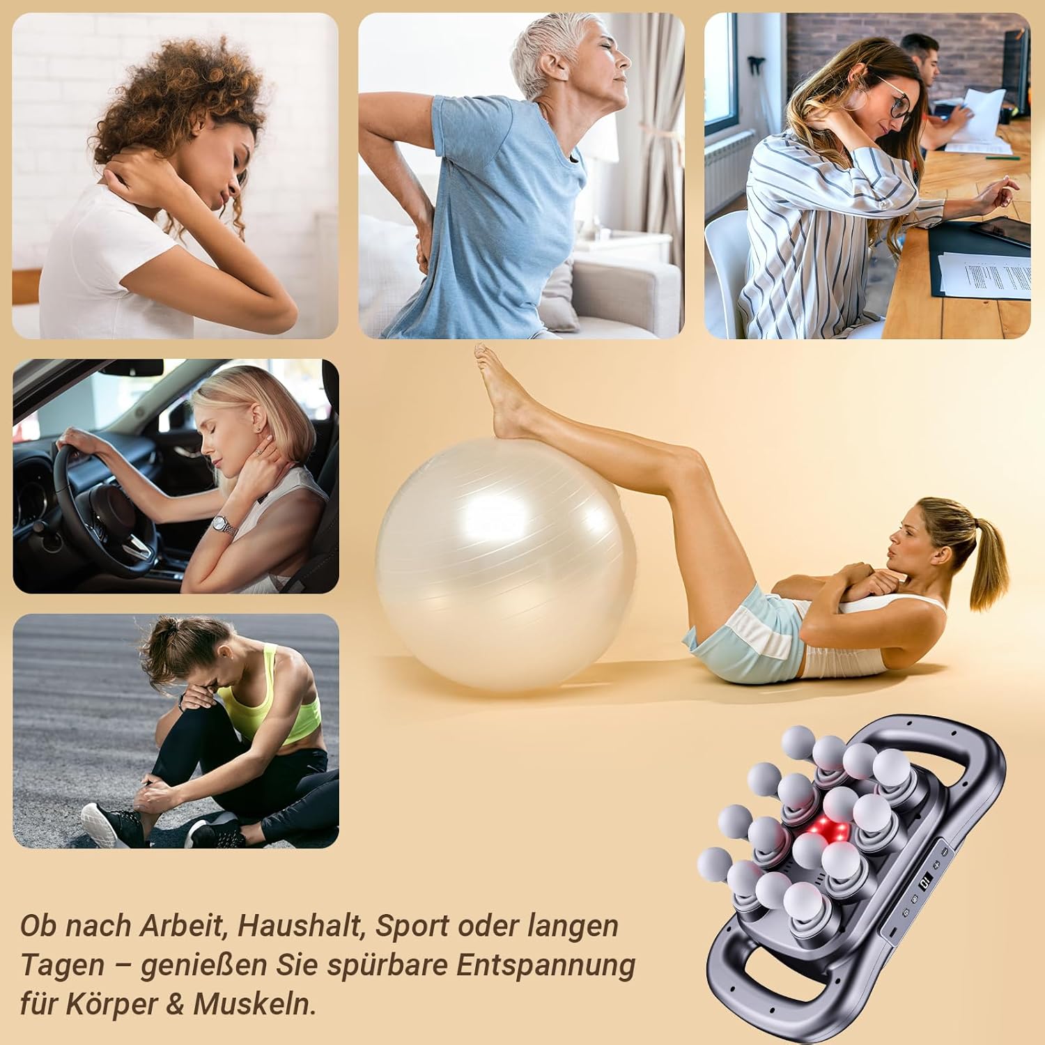 Massagepistole mit 16 Köpfen, 9 Modi und 9 Intensitäten – elektrisches Massagegerät für Rücken, Beine und tägliche Muskelentspannung – Bild 7