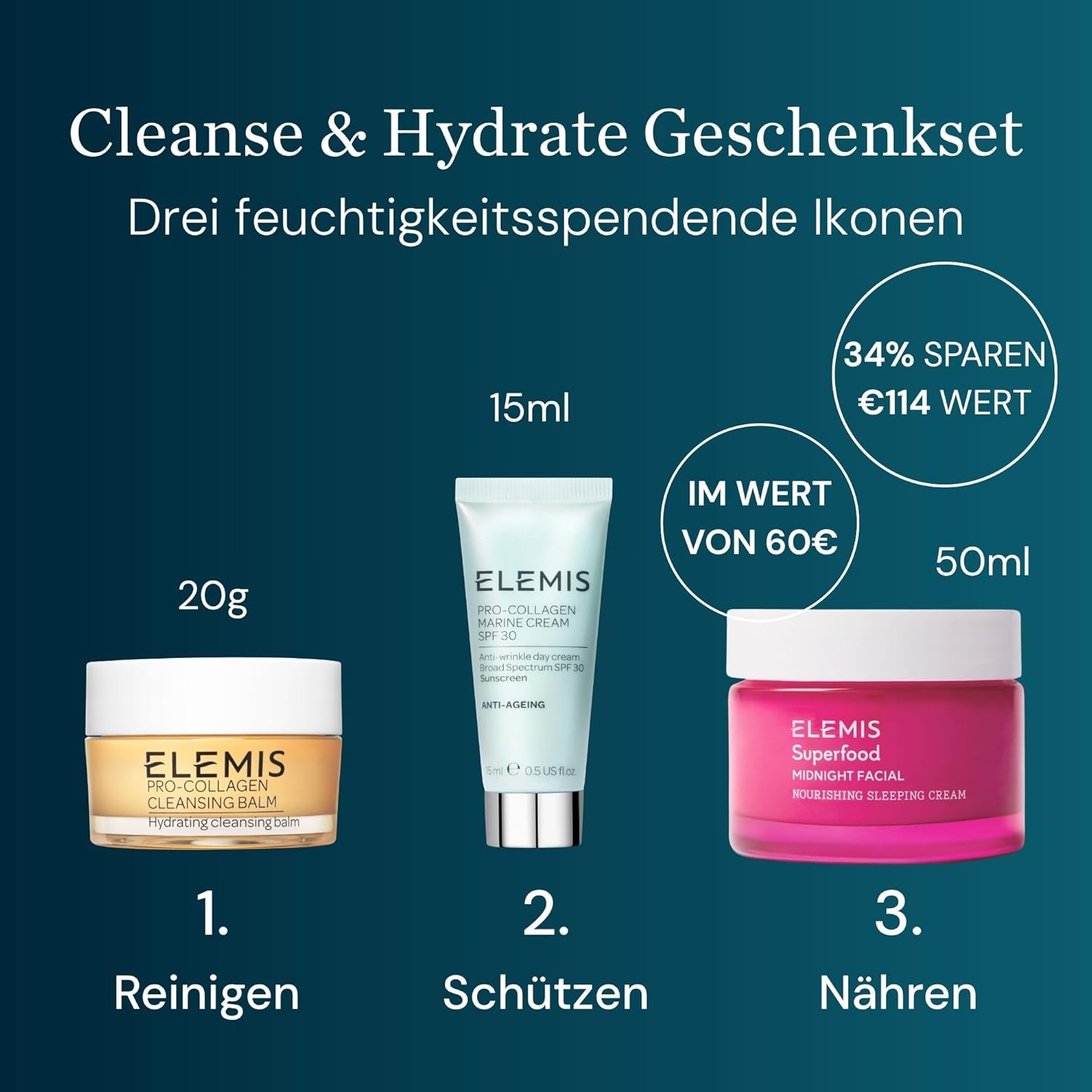 ELEMIS Geschenkset – Luxus-Hautpflege-Geschenkset für Frauen – Strahlende, strahlende Essentials für das Gesicht – perfektes Urlaubs-, Geburtstags- oder Selbstpflegegeschenk – Bild 2