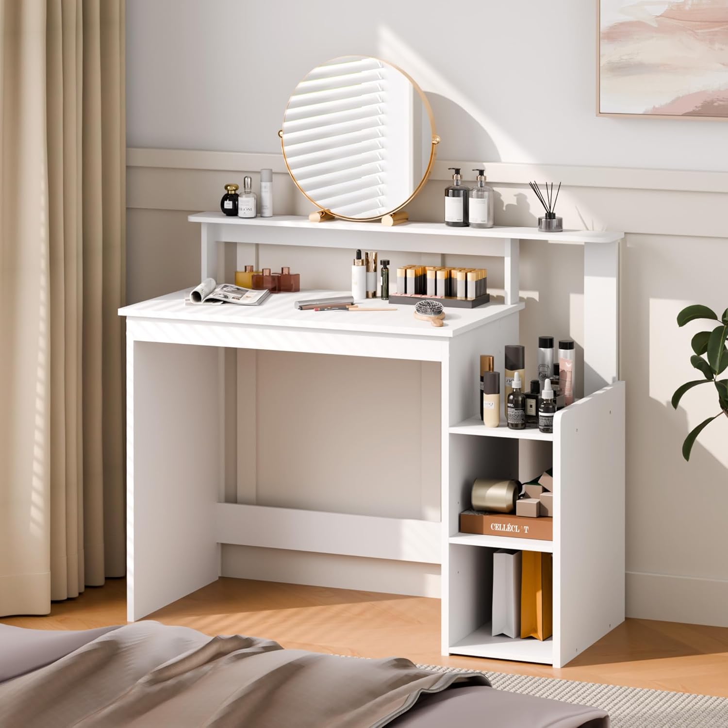 Mondeer Schreibtisch, Computertisch mit verstellbarer Ablage, kompakter Bürotisch mit Monitorständer, 110 x 48 x 93 cm, für Arbeitszimmer, Büro, Schlafzimmer, Weiß – Bild 7
