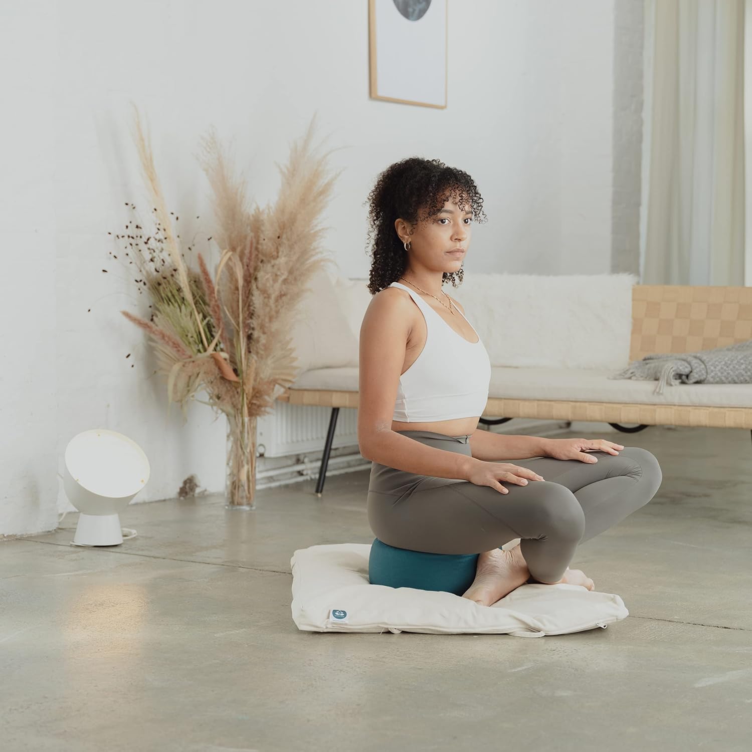 Yogakissen Meditationskissen, extra hoch, Sitzhöhe 20 cm, waschbarer Baumwollbezug, grün – Bild 5