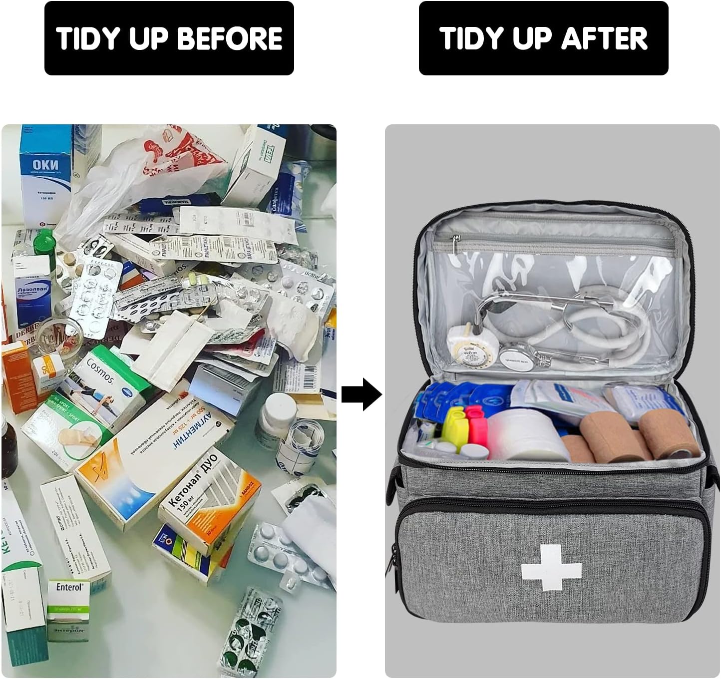 Boczif Erste-Hilfe-Set, Erste-Hilfe-Aufbewahrungstasche, Pillenbox-Organizer für Notfall-Trauma-Medizin-Sets, wasserdicht, ideal für Zuhause, Büro, Auto, Reisen, Outdoor, Camping, (grau) – Bild 5