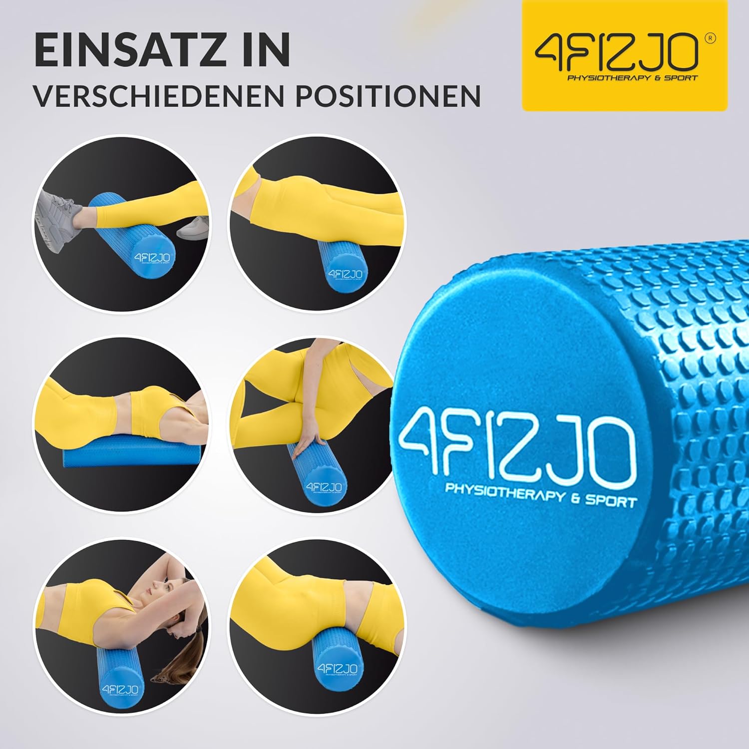 4FIZJO Faszienrolle mit Noppen aus EVA-Schaum, Durchmesser 15 cm, Länge 60 cm, Massagerolle, Rückenrolle, leicht, langlebig, mittlere Härte, Faszientraining, Massagetraining, blau – Bild 8