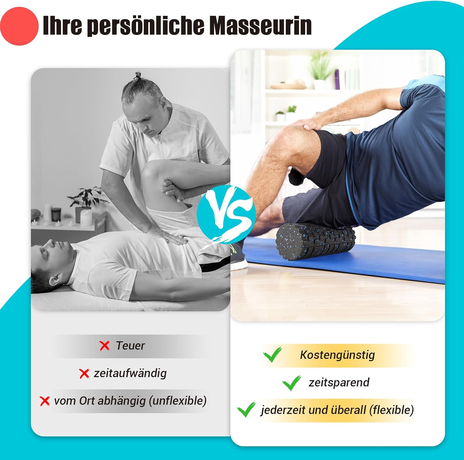 nooncrazy Faszienrolle mit 3D-Texturmassage, Schaumstoffrolle (33 cm x 14 cm) zur Lösung von Muskelverspannungen, mittlere Härte, Selbstmassage, Gesichtsrolle für Rücken, Wirbelsäule, Rücken, Beine (Schwarz/Blau) – Bild 4