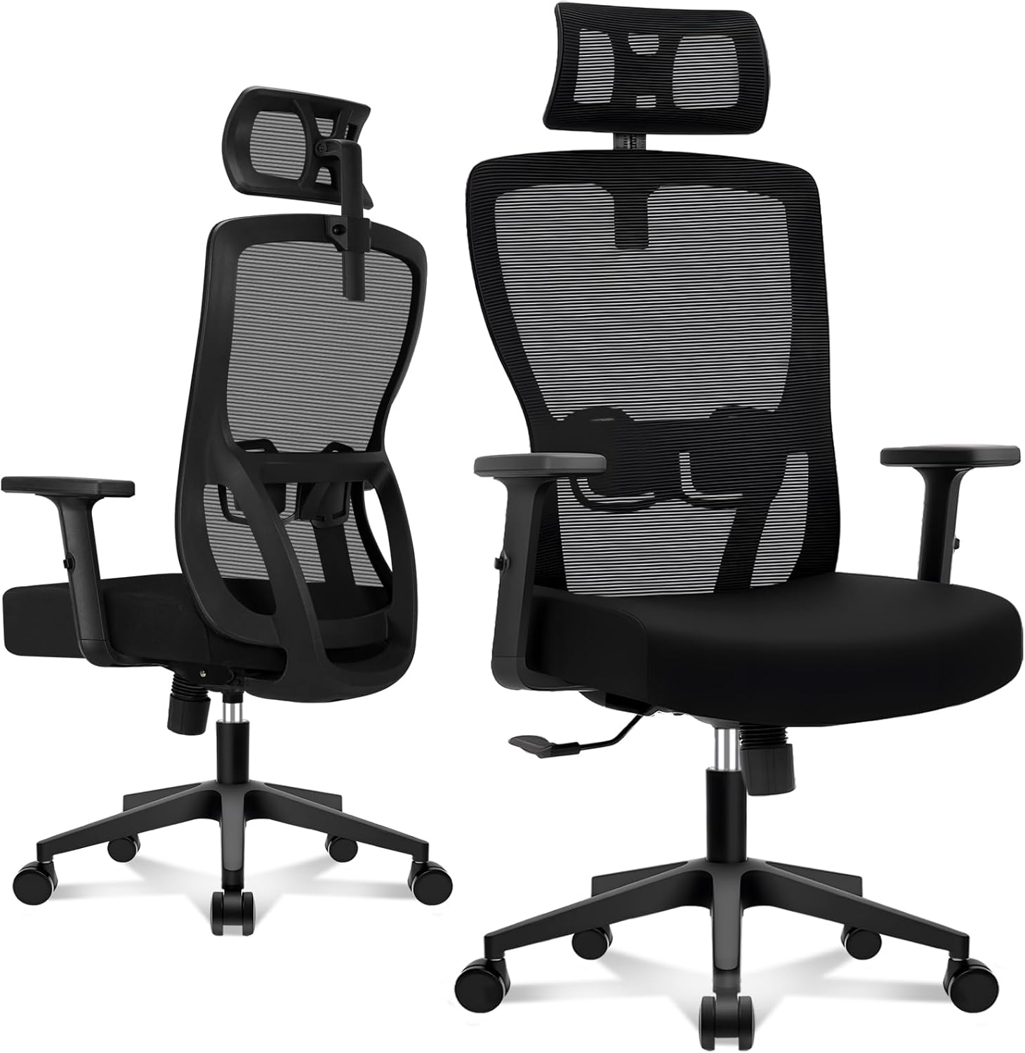 Durrafy Bürostuhl, ergonomischer Bürostuhl, 150 kg belastbar, verstellbare Lordosenstütze, Kopfstütze & Armlehnen, Drehstuhl mit Liegefunktion, hohe Rückenlehne als Schreibtischstuhl, schwarz