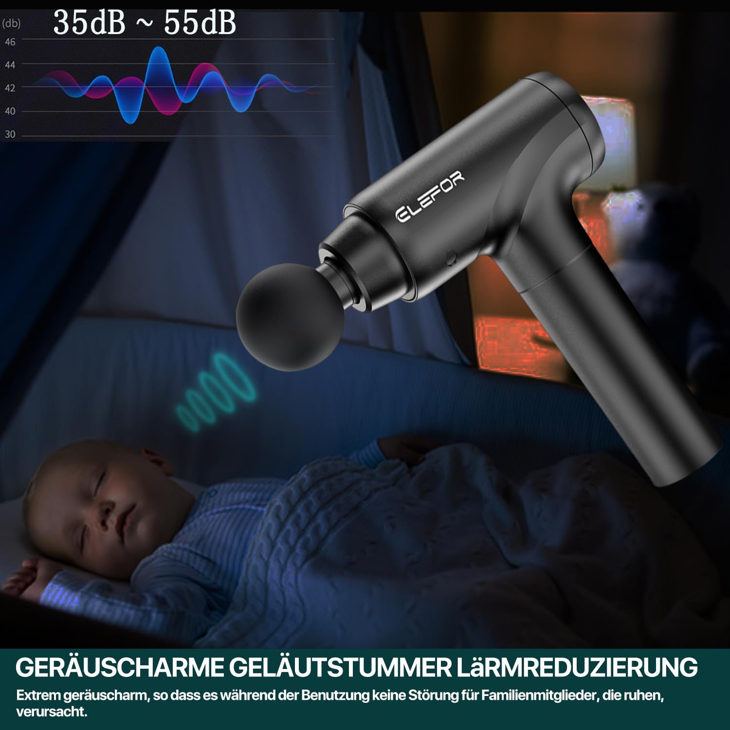 Massagepistole, Deep Tissue Percussion Rückenmassagegerät für Sportler, Muskelmassagepistole zur Schmerzlinderung, mit 8 Massageköpfen und 20 Geschwindigkeiten (Mattschwarz) – Bild 6