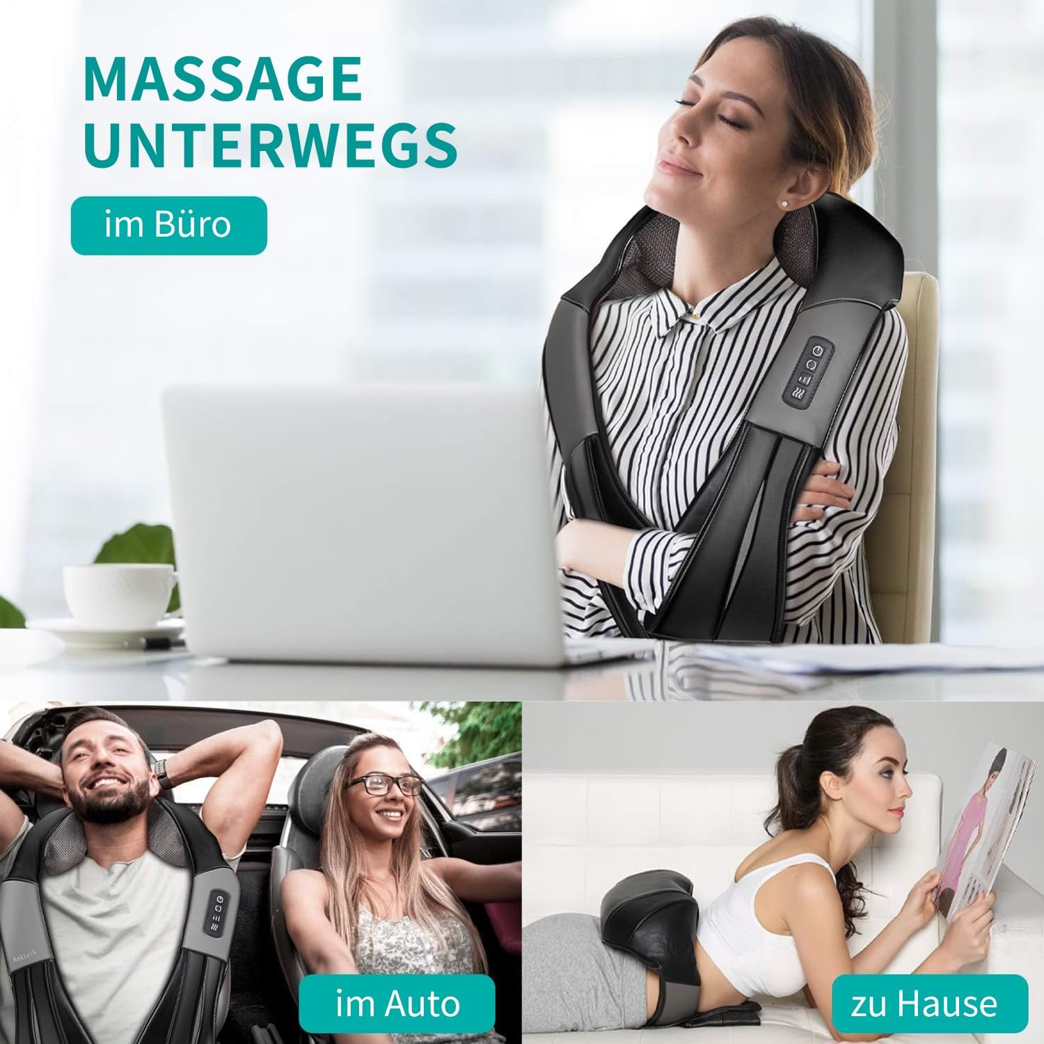 Nekt Eck-Shiatsu-Tiefknet-Massagekissen mit Wärme, Auto-Bürostuhl, Nacken-, Schulter-, Rücken-, Taillenmassagekissen (Geschwindigkeitskontrolle, bidirektionale Steuerung) – Schwarz – Bild 8