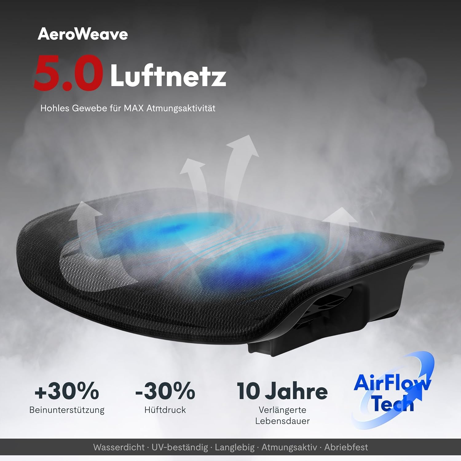 FLEXISPOT ErgoX Pro Ergonomischer Bürostuhl mit ausziehbarer Fußstütze, 12-stufige Höhenverstellung, 7D-Armlehnen, 5D-Lendenwirbelstütze, 4D-Kopfstütze, 250 kg Tragkraft, Netzsitz, Schwarz – Bild 8
