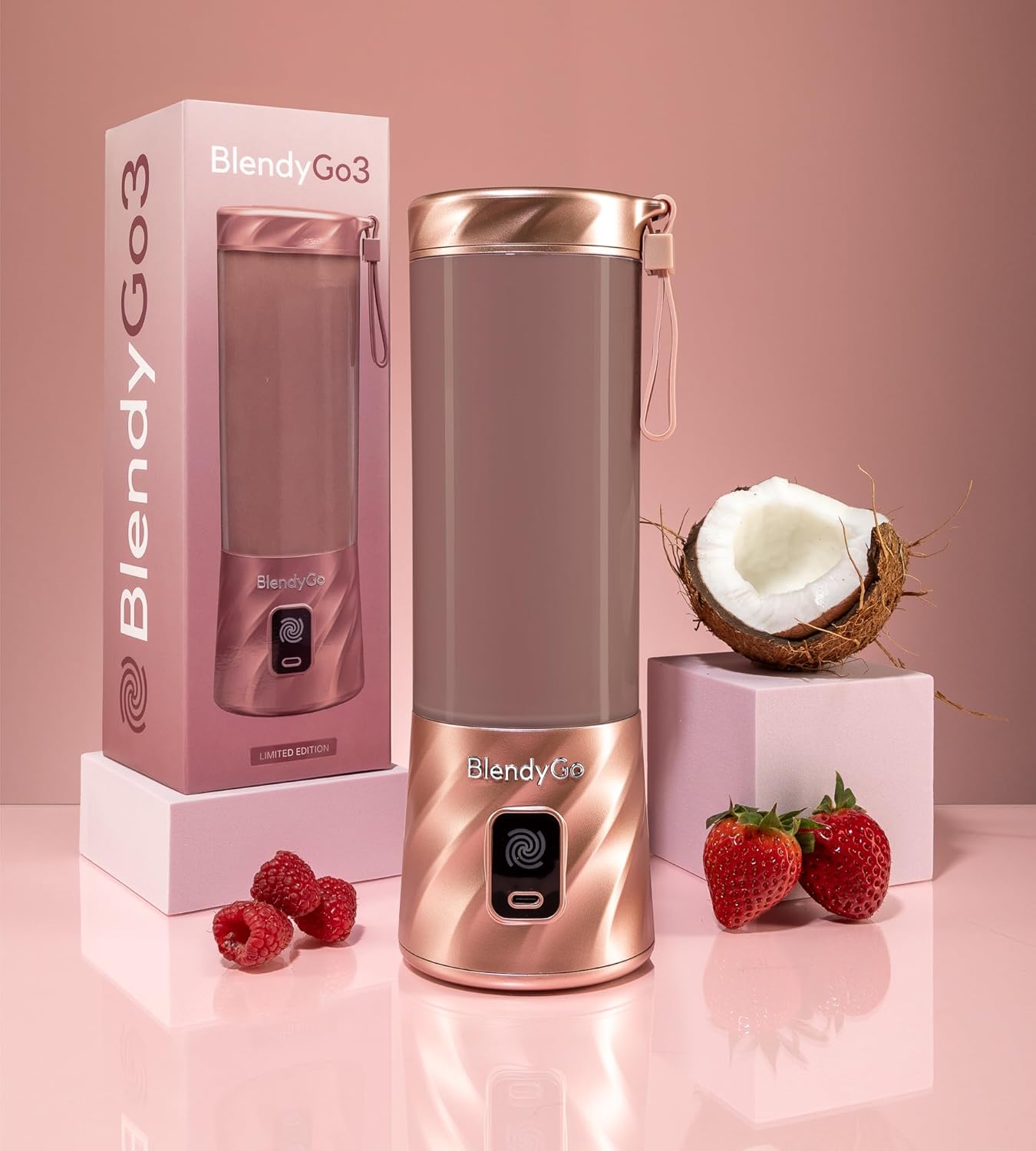 BlendyGo 3 Tragbarer Mixer, Mixer, Mini-Standmixer, 550 ml, Smoothie-Maker, Mixer Smoothie-Maker to Go, kabellos, zerkleinert Eis und Obst, BPA-frei, PulseMotion & BlendPro (Roségold) – Bild 2