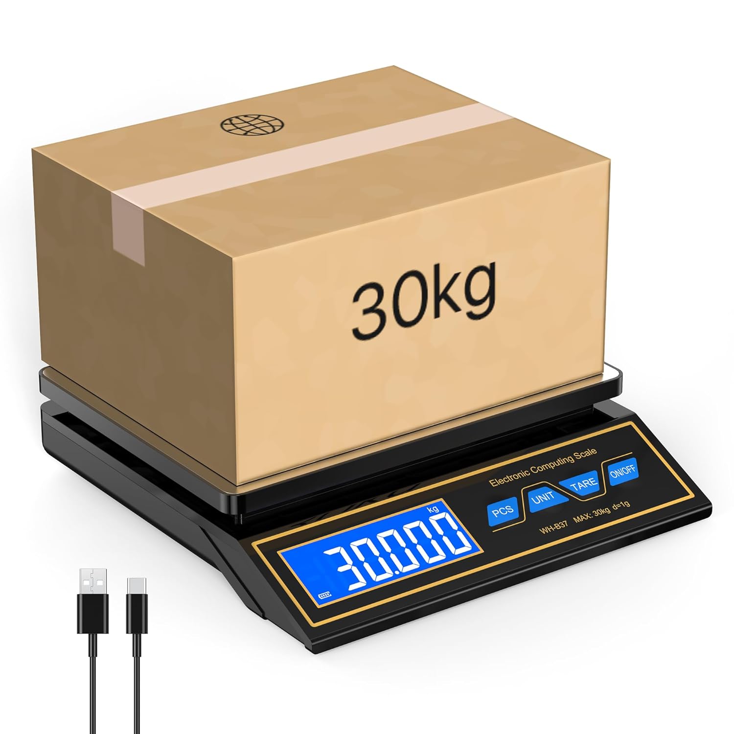 Küchenwaage 30 kg, Digitalwaage aus Edelstahl, Paketwaage, Präzisionswaage, 1 g für Gastronomie, Abmessen von Fleisch, Wurst, Kaffeewaage mit LCD, Stückzählung, Tarafunktion, 9 Einheiten, automatische Abschaltung, USB-C wiederaufladbar – Bild 8