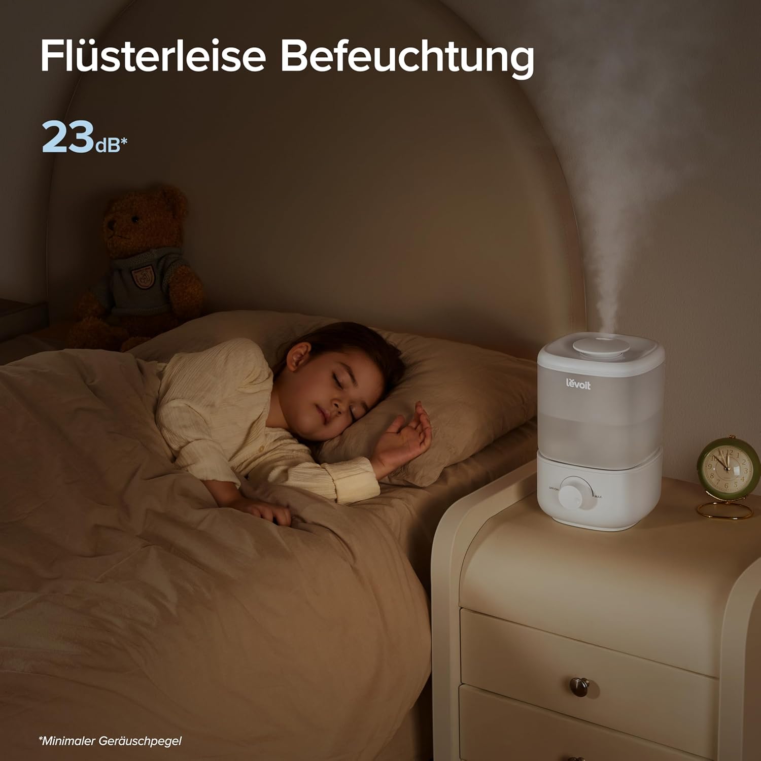 Levoit Schlafzimmer-Luftbefeuchter, 23 dB leiser Luftbefeuchter, Top Fill für Baby, bis zu 25 Stunden, Raumbefeuchter mit 360 Grad drehbarer Düse für Kinderzimmer, Pflanzen, Autoabschaltung, 2,5 l, weiß – Bild 3