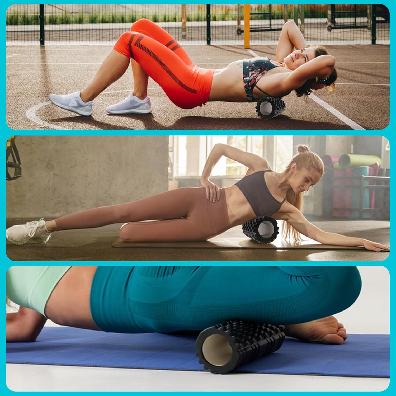 Faszienrolle mit 3D-Textur-Massage, Schaumstoffrolle Massage, Massagerolle, Fitnessrolle, Sportrolle zur Linderung von Muskelverspannungen, für Rücken, Wirbelsäule, Rücken, Beine, 30 x 8 cm (schwarz) – Bild 7