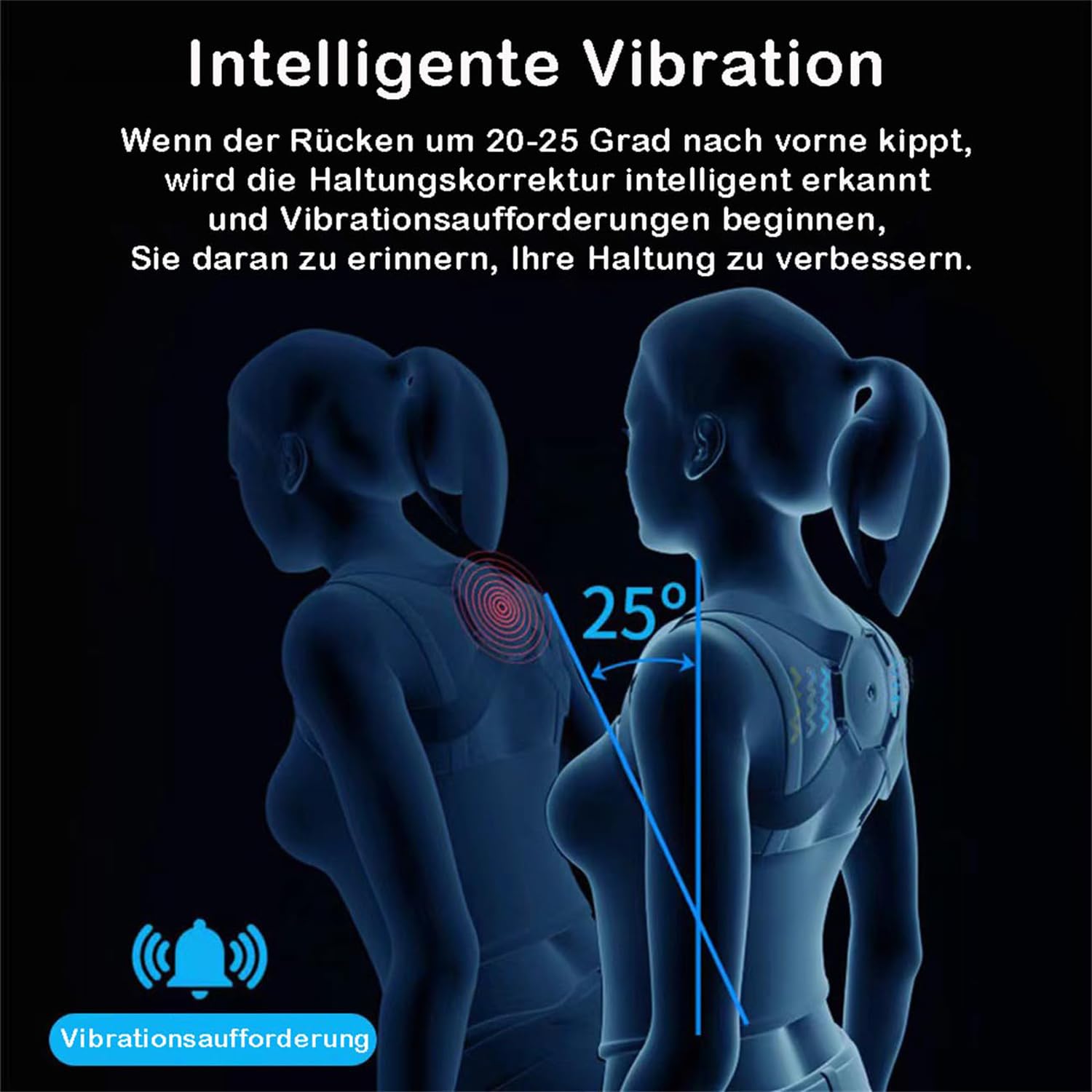 Haltungstrainer Rücken mit Vibration, Rückenhaltungskorrektur für Kinder, Männer und Frauen, Rückenglätter, elektrischer Rückenstützgürtel, orthopädisch verstellbarer Rückenstabilisator – Bild 3