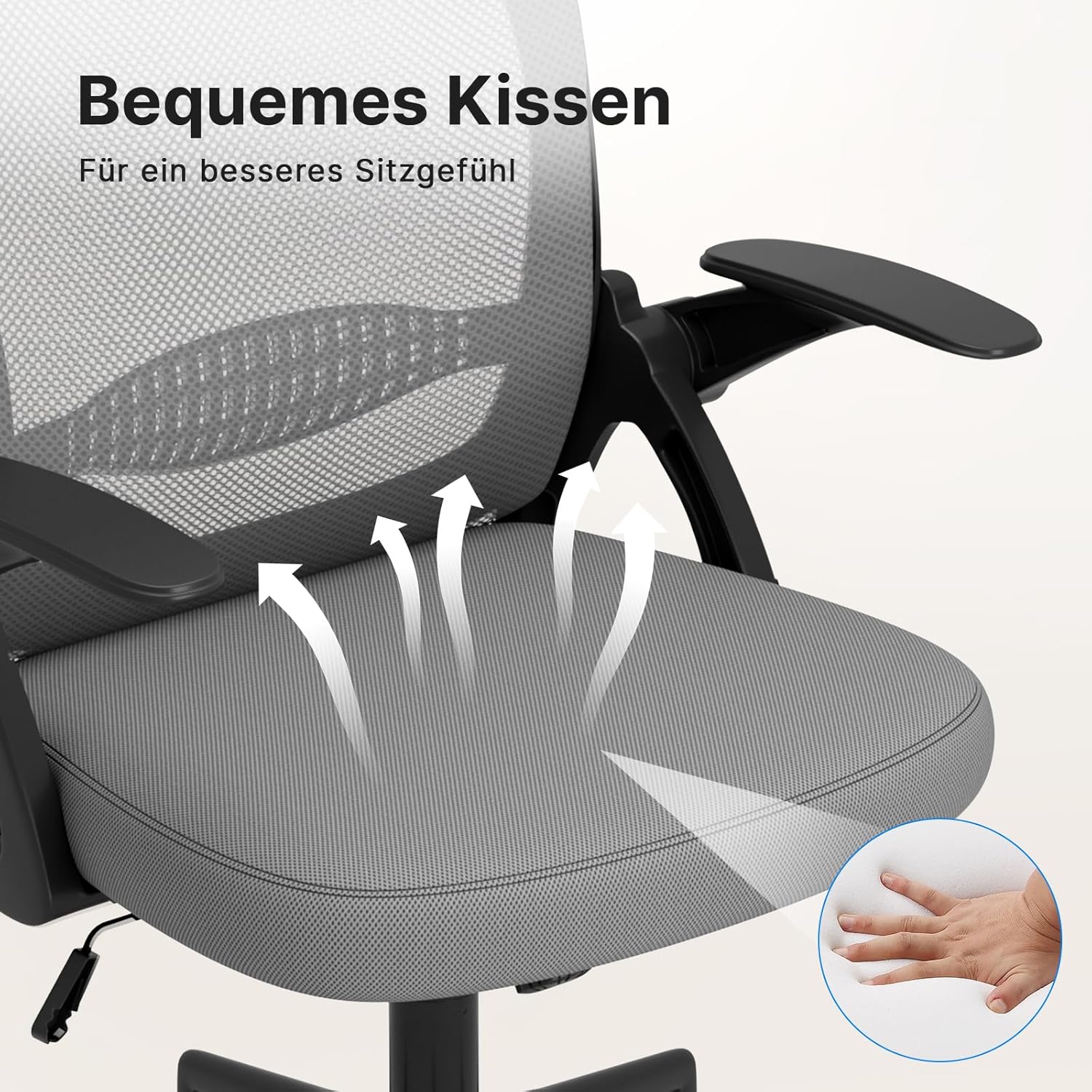naspaluro Bürostuhl, ergonomischer Schreibtischstuhl mit atmungsaktiver Netzpolsterung, hochklappbare Armlehnen, höhenverstellbarer Computerstuhl, leichter Stuhl, 360°-Drehstuhl, dunkelgrau – Bild 6