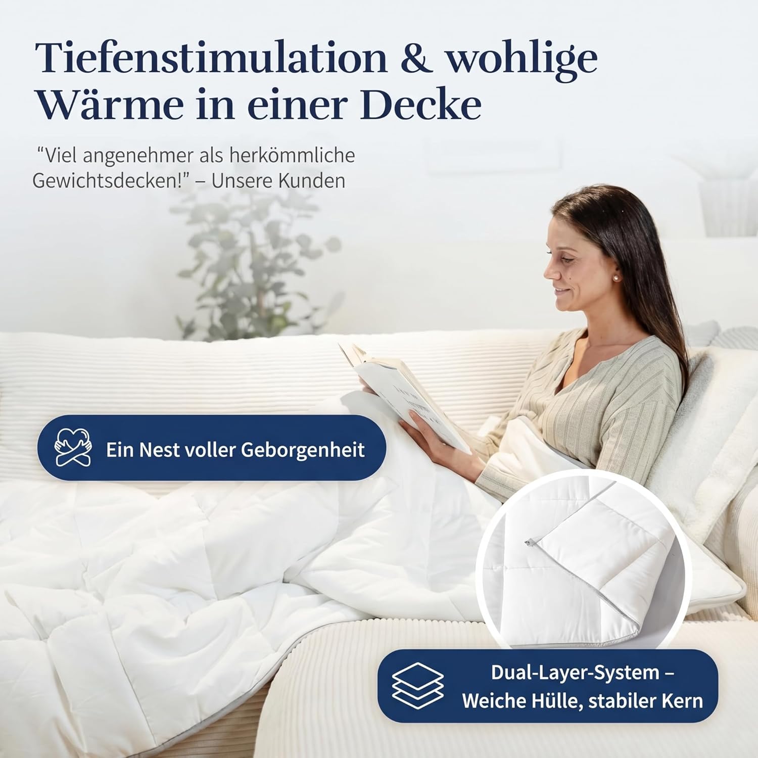 MONDSTEIN Gewichtsdecke 135 x 200 cm, 6 kg schwere Therapiedecke für Erwachsene, 2-in-1 Schlafdecke aus Baumwolle, Gewichtsdecke, waschbar, Testsieger Öko-Tex – Bild 3