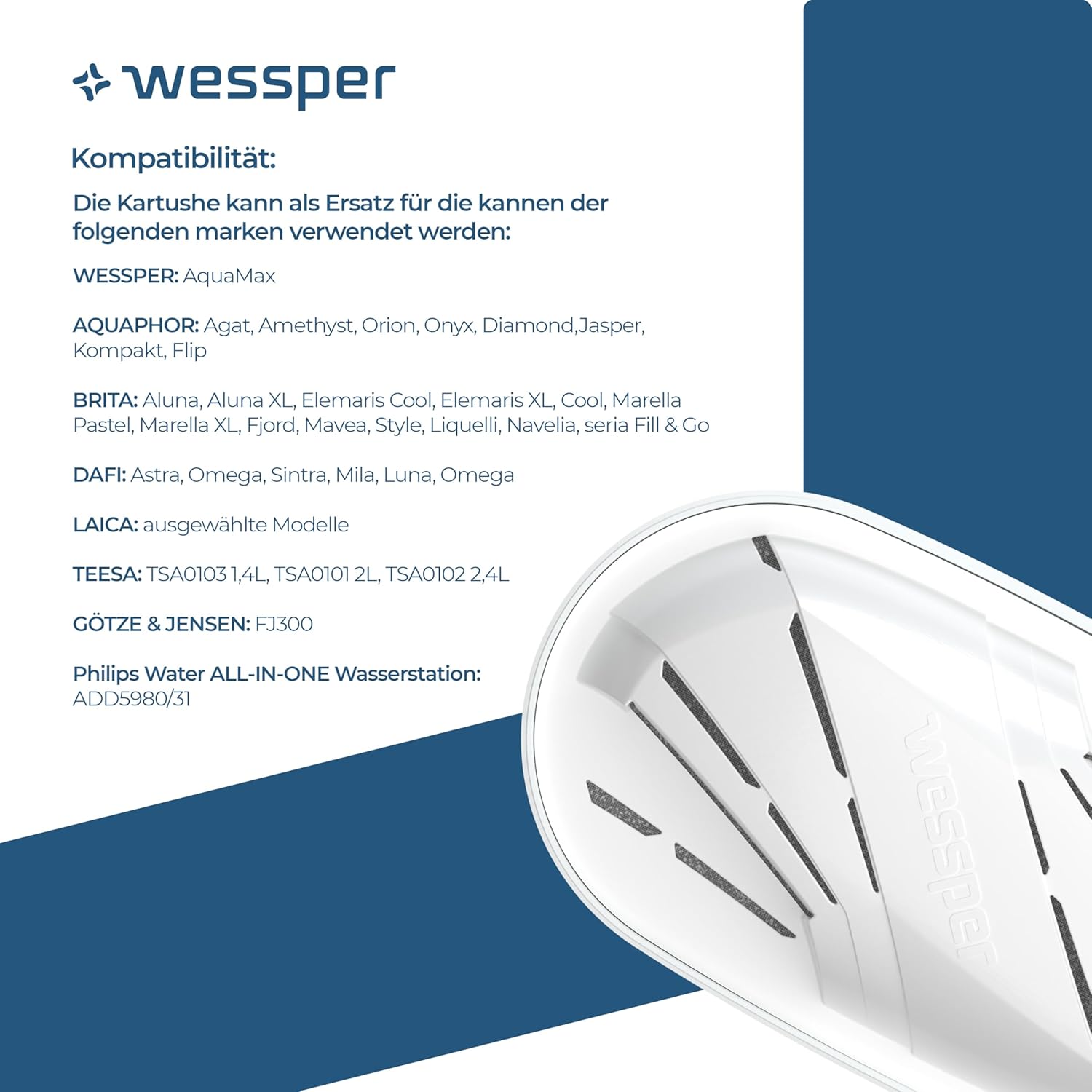 Wessper Wasserfilterkanne mit Filter, Kühlschranktürkanne 2,7 Liter, Filterkartuschen mit Aktivkohle und Ionenaustauschharz, Set Kanne und 6 Wasserfilter, Weiß – Bild 6