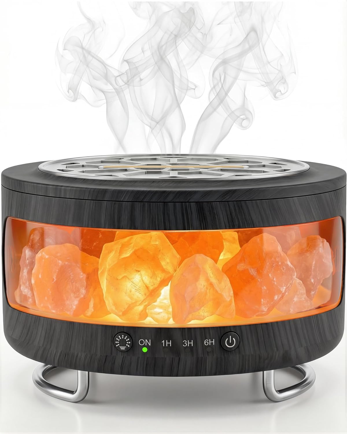 2-in-1-Aromadiffusor & Salzkristalllampe – 300 ml Ultraschall-Duftdiffusor mit 7-Farben-LED-Licht, Timer, leise Luftbefeuchterfunktion für ätherische Luft, ideal für Schlafzimmer, Büro, schwarze Holzoptik