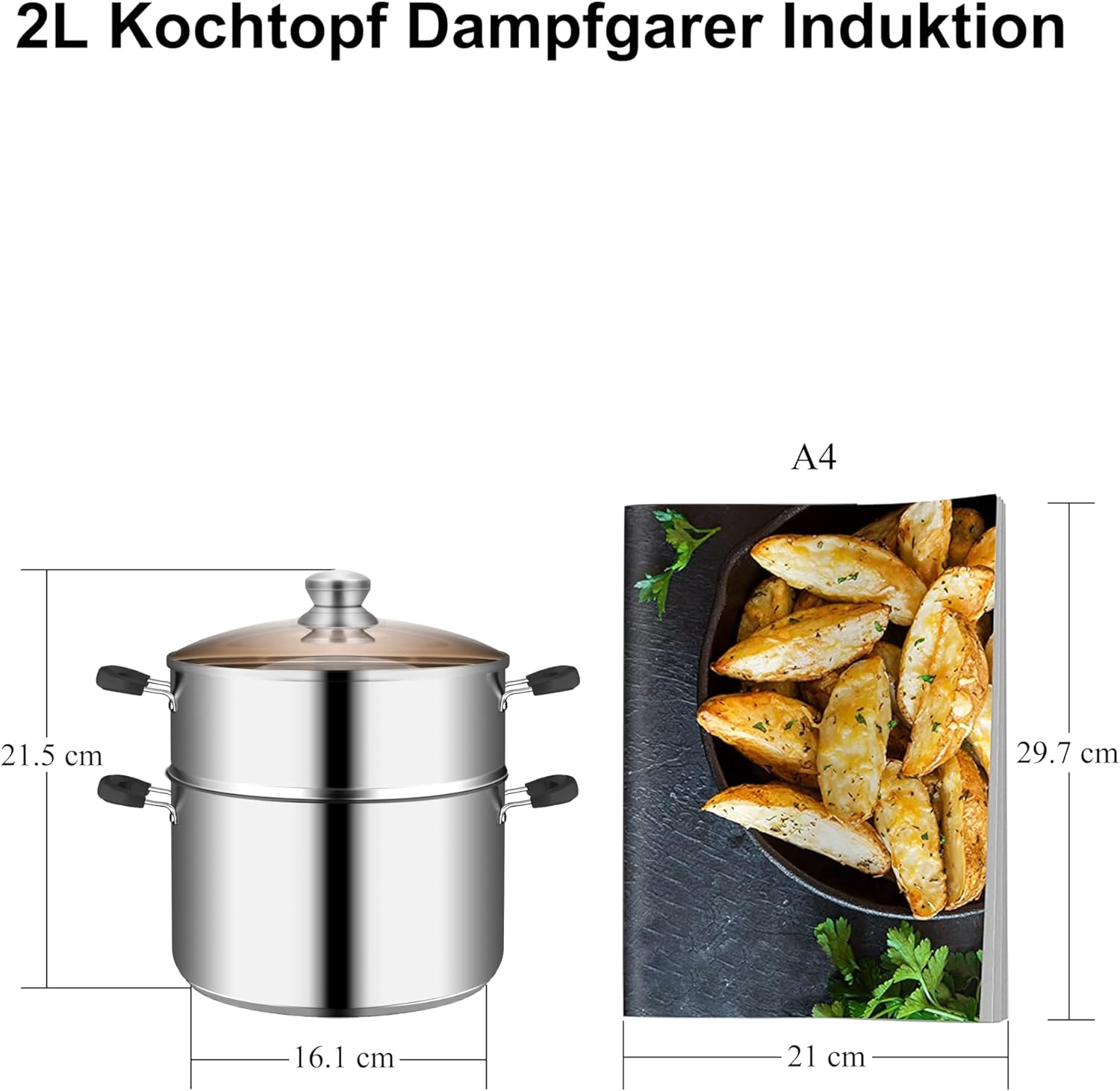 VENTION Dampfgartopf 18 cm, Couscous-Topf Induktion 2,5 L, Kartoffeldämpfer Kleiner Dampfgarer aus Edelstahl – Bild 2