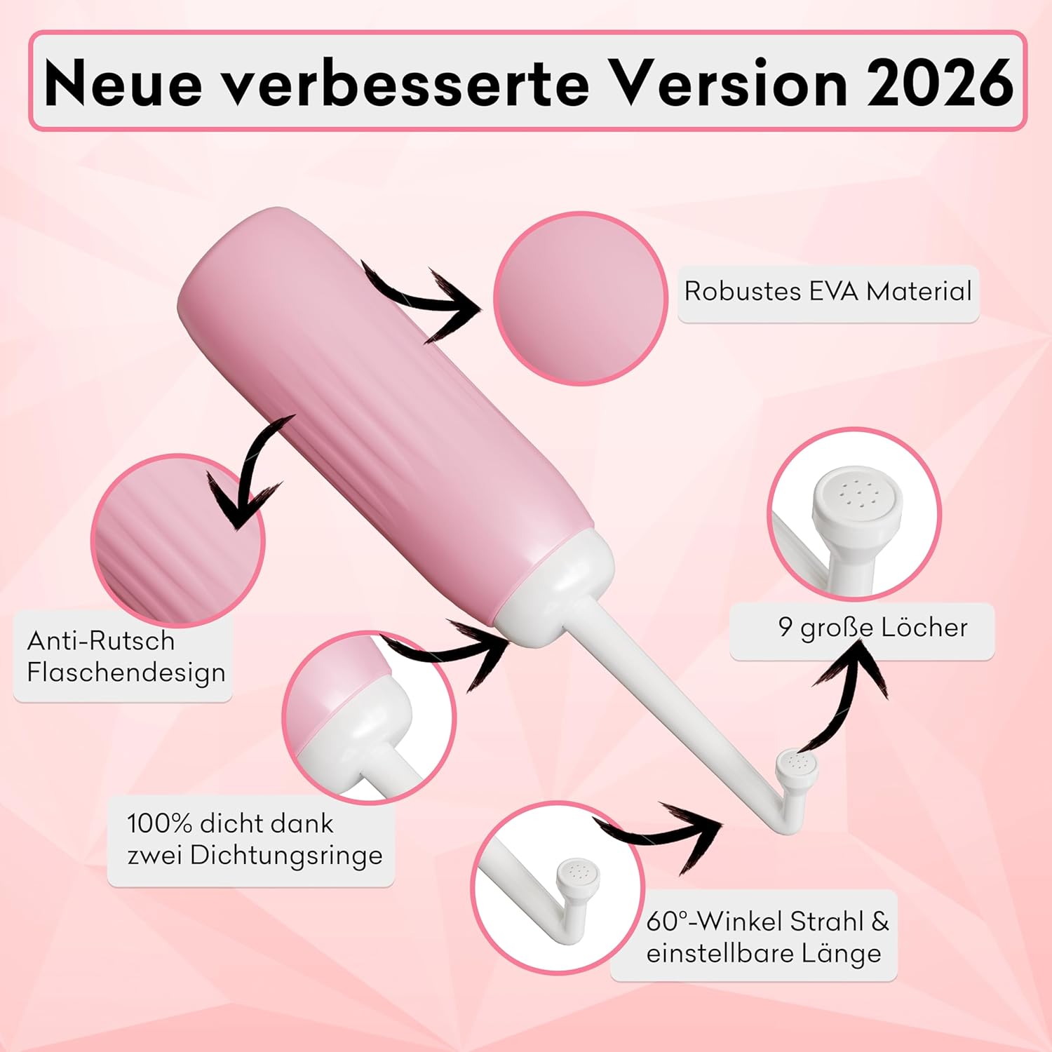 Faltbare Po-Dusche 700 ml (XXL-Version) für Männer und Frauen – Tragbare Intimdusche mit 9 Löchern für stärkeren Wasserstrahl – Tragbares Bidet für Reisen und Wochenbett – Bild 6