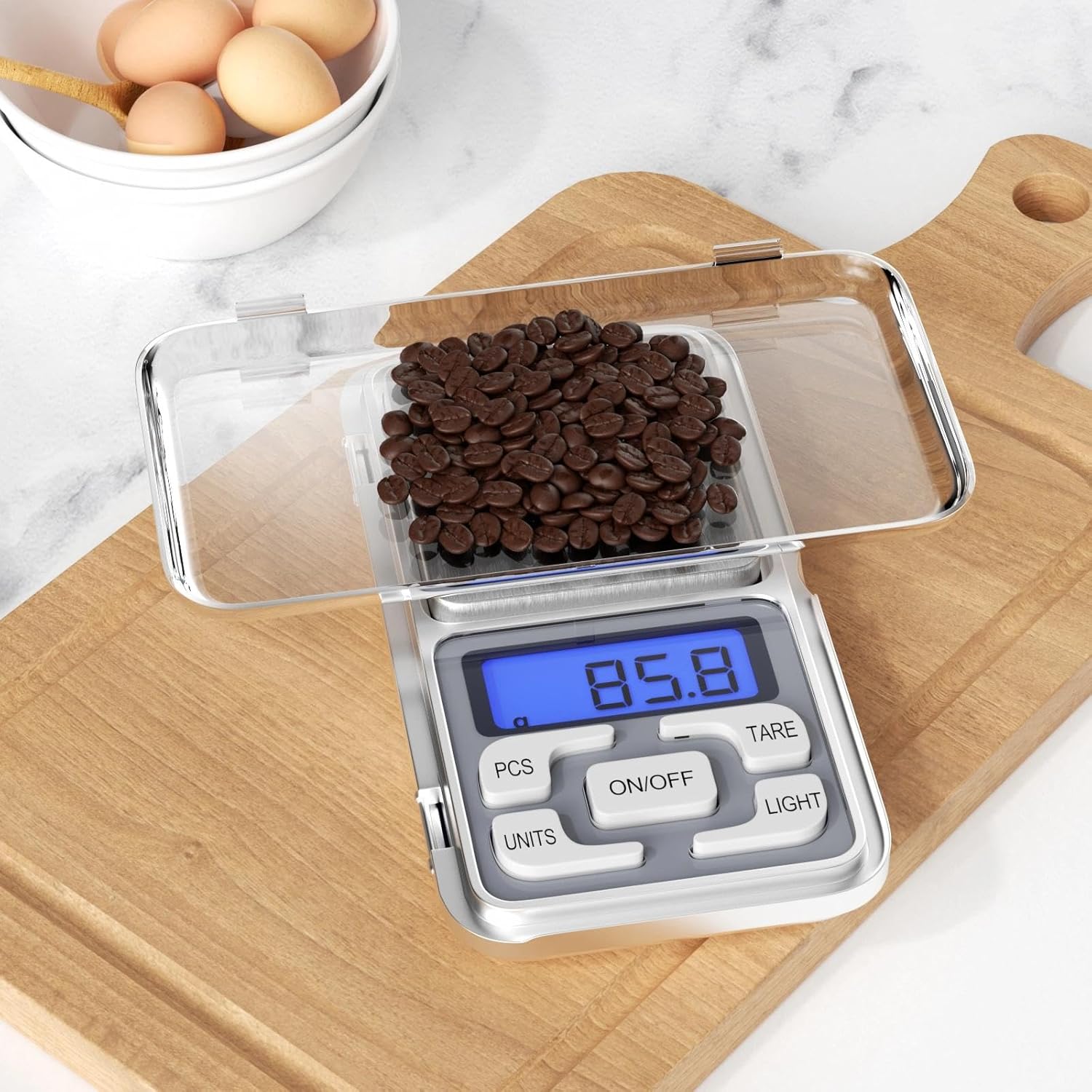 Fousenuk Taschenwaage, Lebensmittelwaage, Edelstahl-Haushaltswaage mit LCD-Display und Tara-Funktion, digitale Küchenwaage, hohe Präzision 500 g/0,01 g, für Kaffee, Lebensmittel, Schmuck – Bild 7