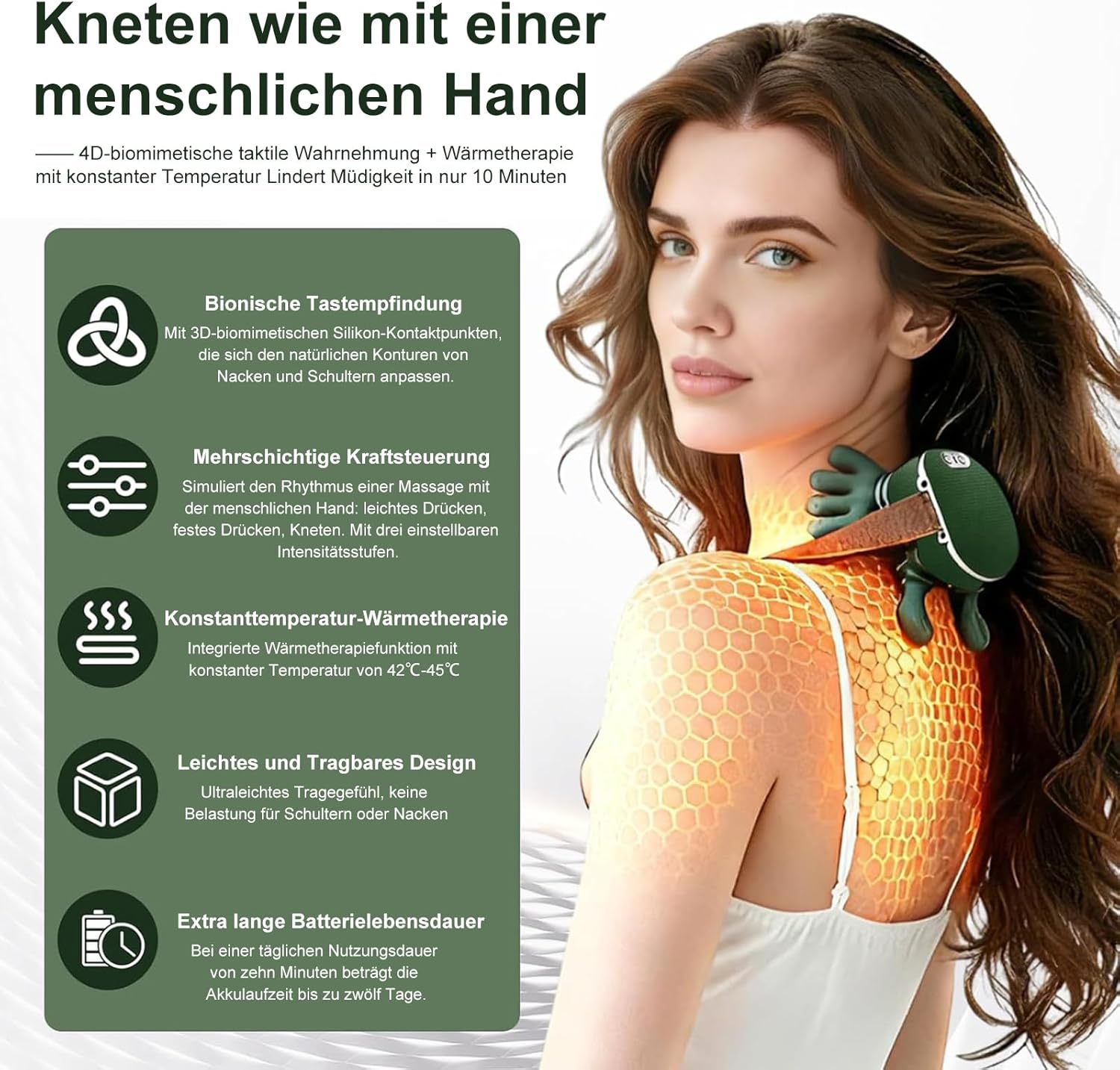 Massagegerät, 4D-Nackenmassagegerät mit Wärme, elektrisches USB-Schultermassagegerät, 3 Modi und 2 Wärmeeinstellungen, tragbares Nacken- und Schulter-Shiatsu-Massagegerät für Zuhause, Büro und Reisen – Bild 2