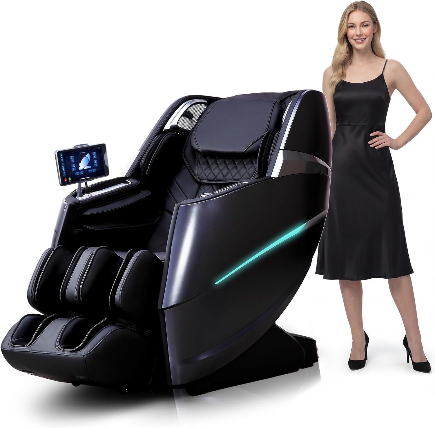 HealthRelife New Edition 2026 Business Class Massagestuhl, Ganzkörpermassage mit Body Scan, Shiatsu Automatische Wadenstützverlängerung und Wadenknetmassage (Schwarz/Grau)