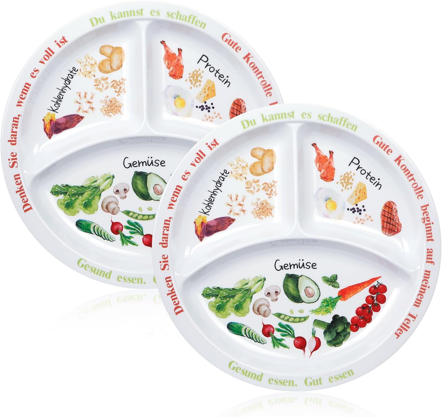 Portionskontrollteller für ausgewogene Ernährung – Teller für gesunde Ernährung für Erwachsene und Jugendliche – Melamin-Unterteilung, Teller zur Gewichtsreduktion, Diabetes (2)