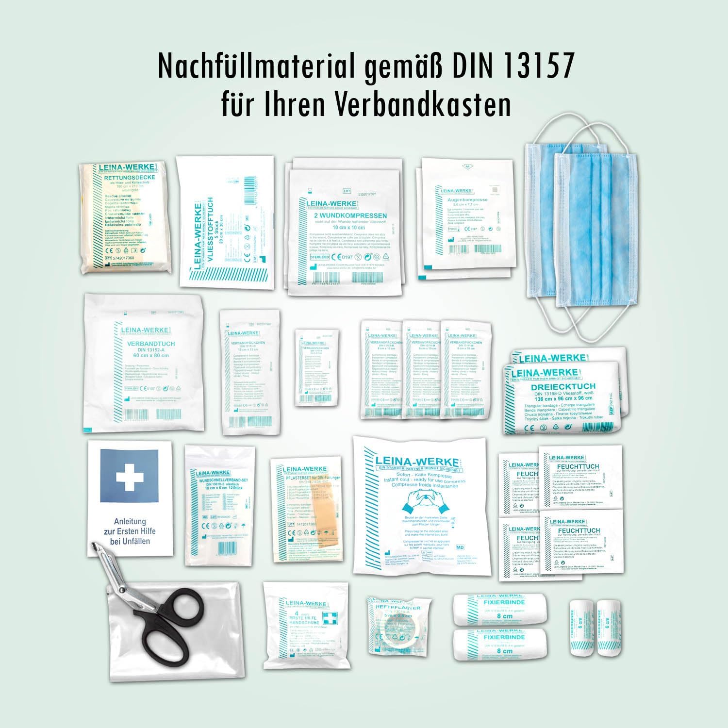 DIN 13157 – Erste-Hilfe-Set Befüllung Erste-Hilfe-Koffer Befüllung Nachfüllset für Erste-Hilfe-Set + Erste-Hilfe-Anleitung – für Unternehmen – Baustelle – öffentliche Einrichtungen LW – Bild 3