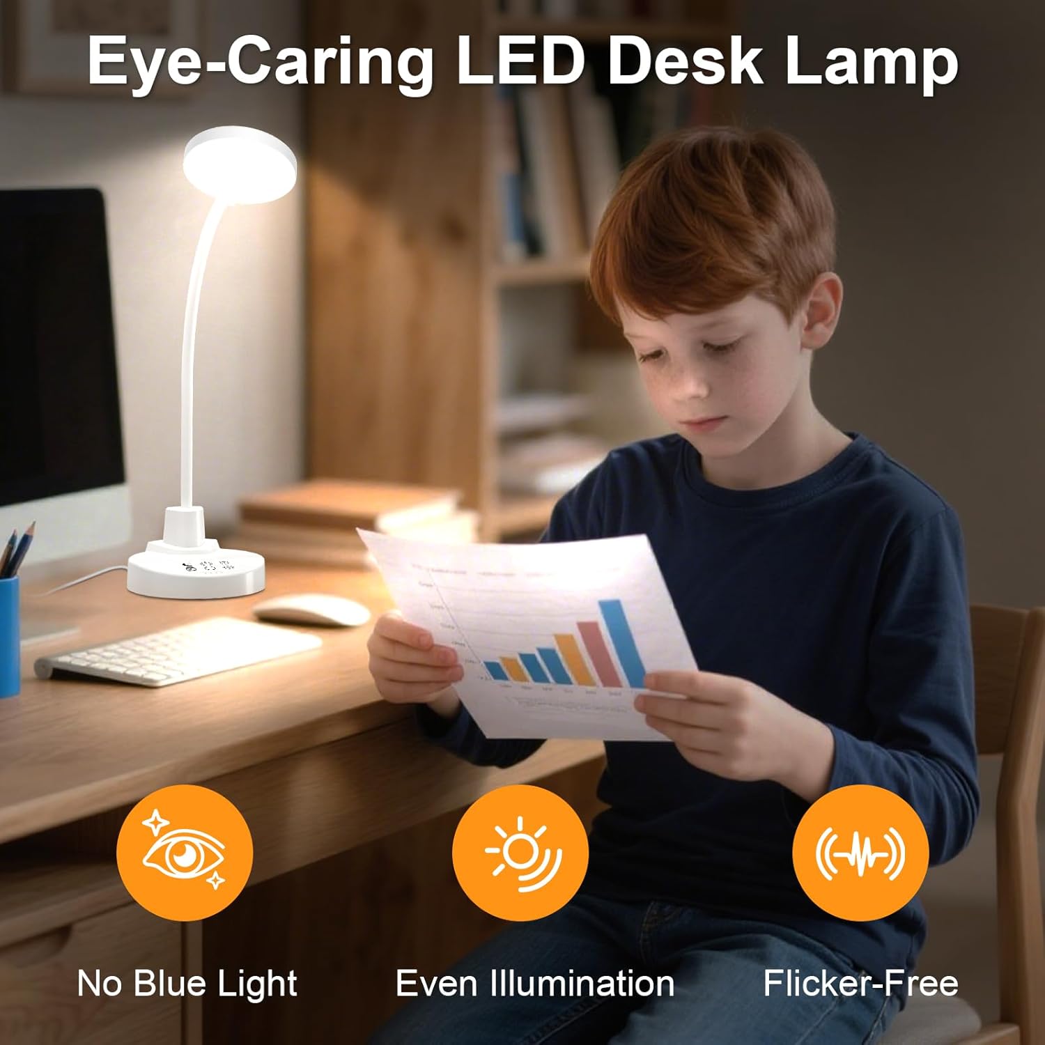 15 W LED-Schreibtischlampe mit USB-A & USB-C – Dimmbar, 3 Farbtemperaturen, 5 Helligkeitsstufen, 4 Timer, flexibler 360°-Schwanenhals, augenfreundlich, Tischlampe für Büro & Schlafzimmer – Weiß – Bild 3