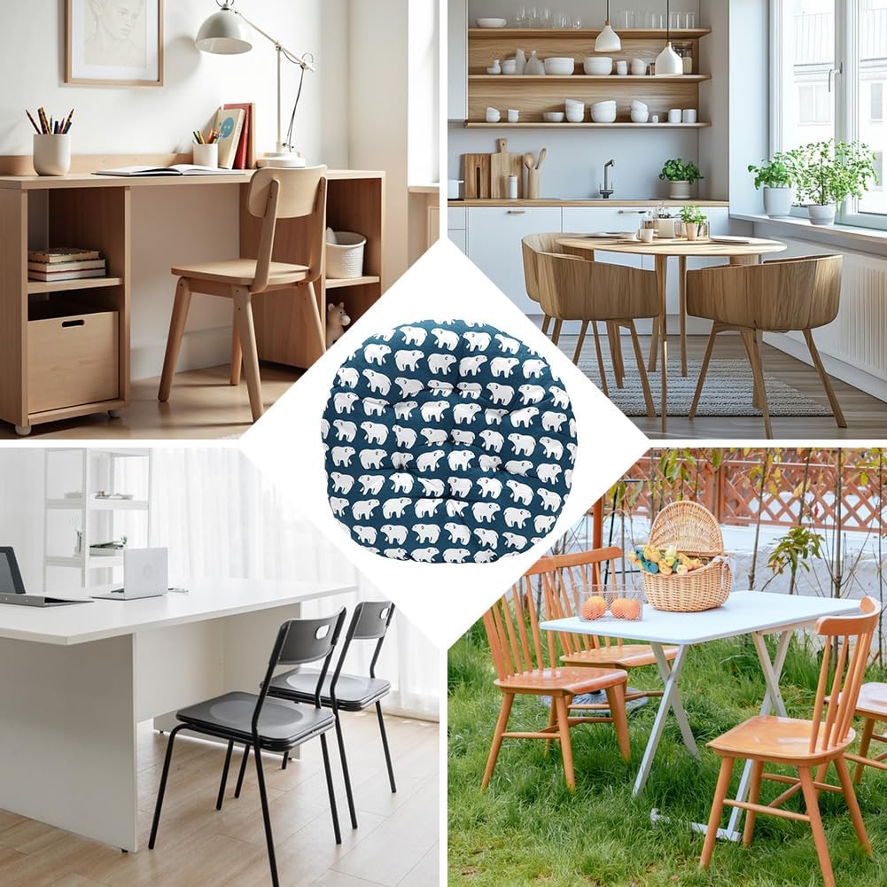 4er-Set Stuhlkissen rund, bequemes Sitzkissen 40 x 40 x 3 cm, Bodenkissen rund, Stuhlkissen für drinnen und draußen für Esszimmer, Wohnzimmer, Arbeitszimmer (Eisbär) – Bild 6