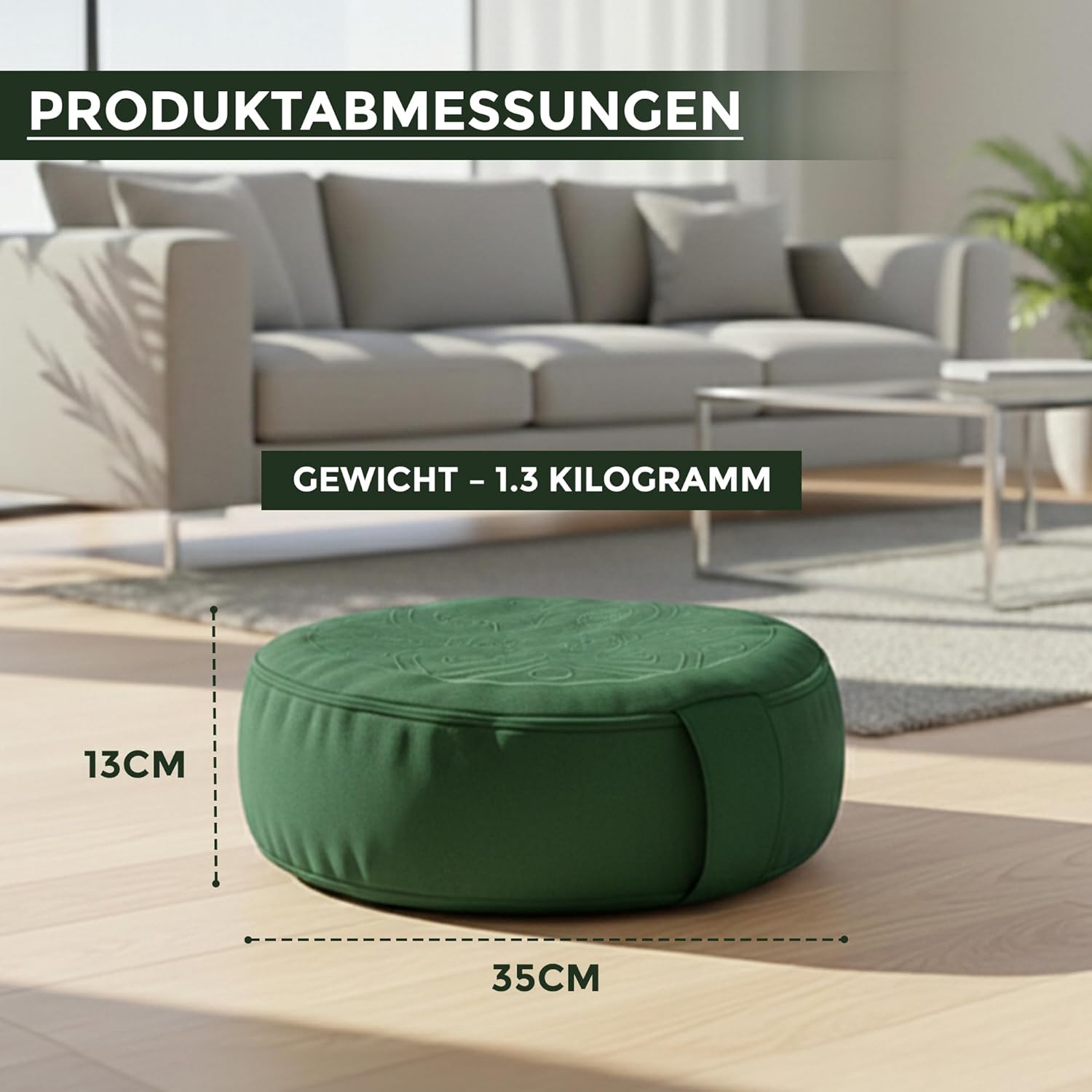 Omok Ergonomisches Yogakissen für Meditation & Entspannung, abnehmbares & waschbares rundes Sitzkissen mit Buchweizenfüllung, nachhaltiges Boden- & Sitzkissen (Dunkelgrün, 35 x 13 cm) – Bild 7
