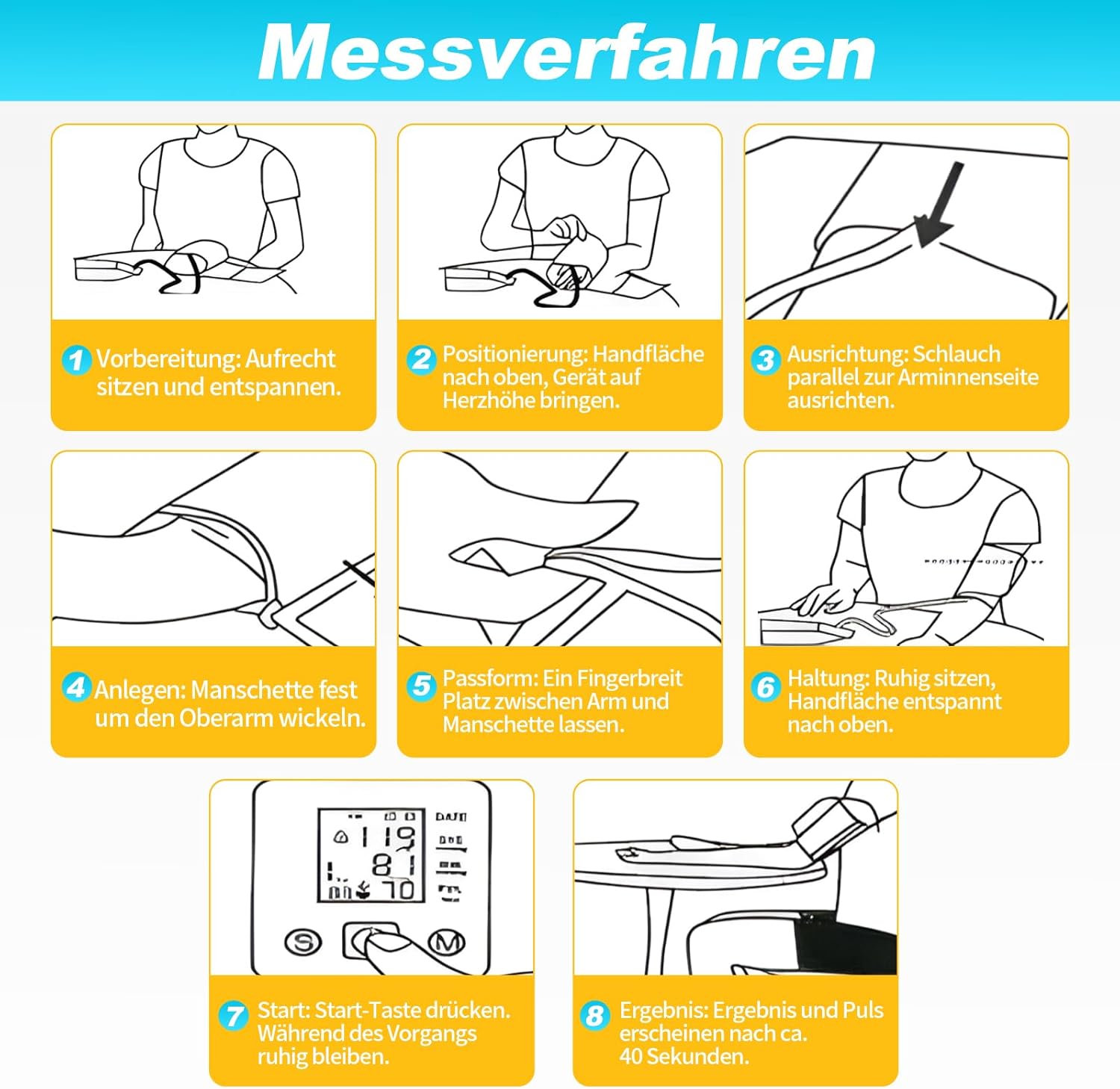 Blutdruckmessgerät Oberarm Digitalmonitor Hoher Blutdruck LED-Anzeige, Arrhythmie-Erkennung & Pulsmessung, große Manschette 22-36 cm, 2 x 99 Speicher – Bild 6