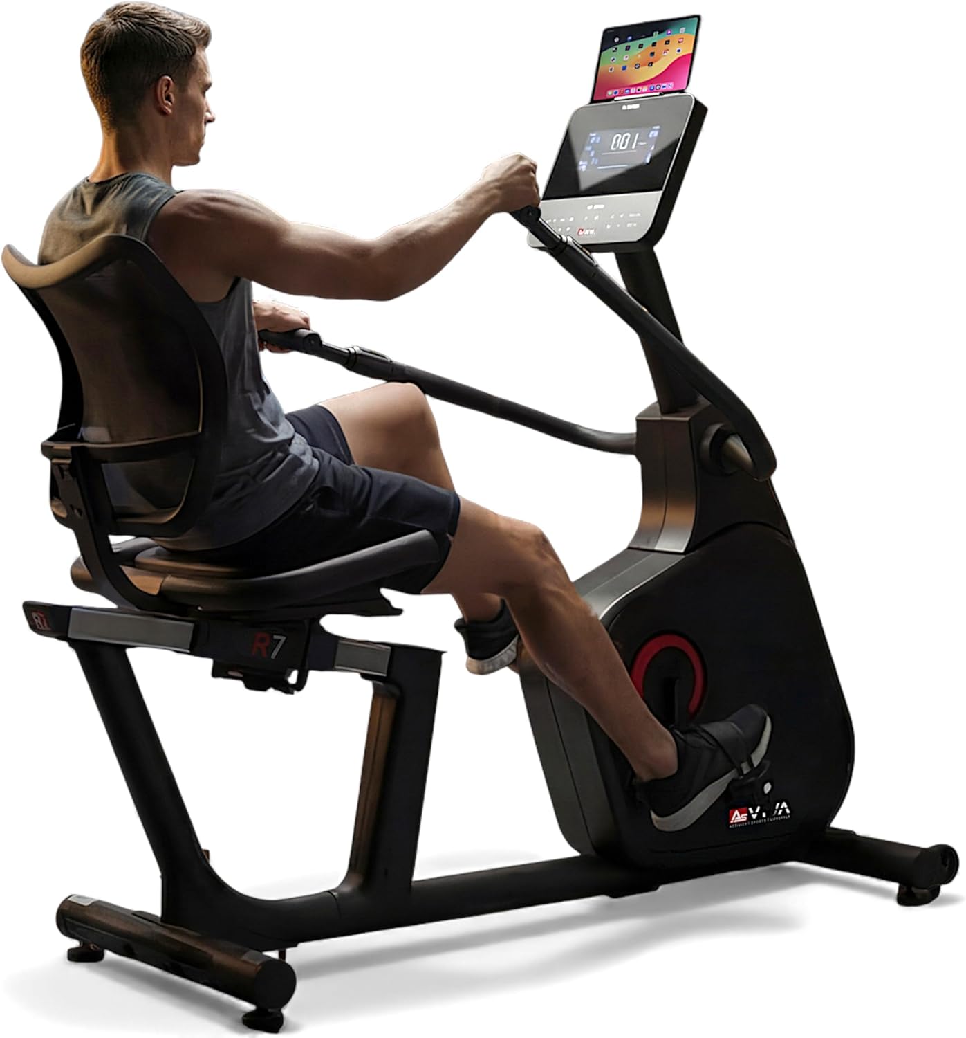 AsVIVA Recumbent Bike, Bluetooth (App-gesteuert), Handpulssensoren, integrierter Herzfrequenzmesser (inkl. Brustgurt), 16 computergesteuerte Stufen, ergonomischer Sitz (Rückenlehne).