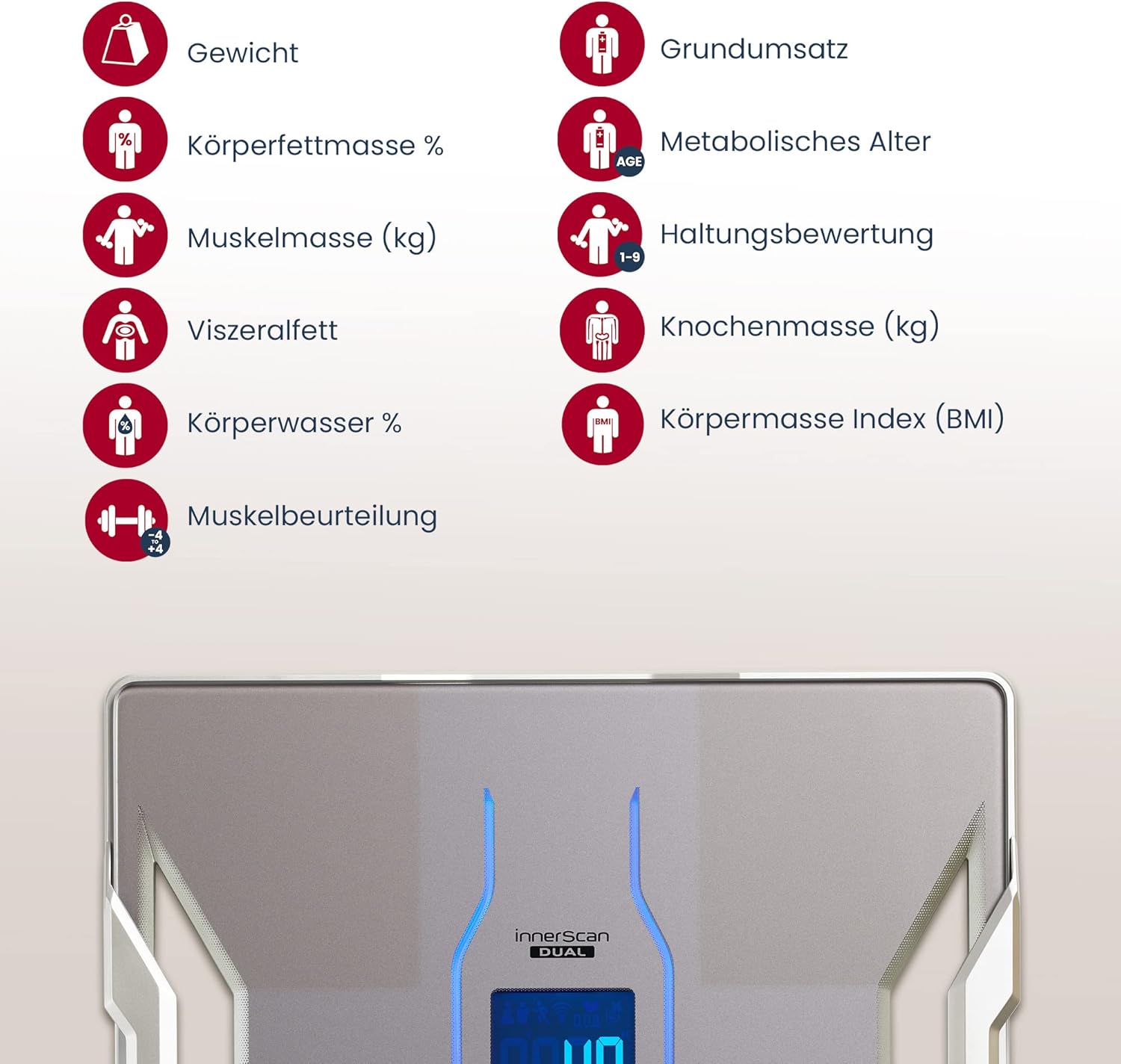 Tanita RD-953 Körperanalysewaage Platin | Personenwaage digital mit Bluetooth & App | Dual-Frequenz-Technologie, 11 Messwerte, Muskelqualitätsfaktor | Körperwaage mit Körperfettanalyse – Bild 8