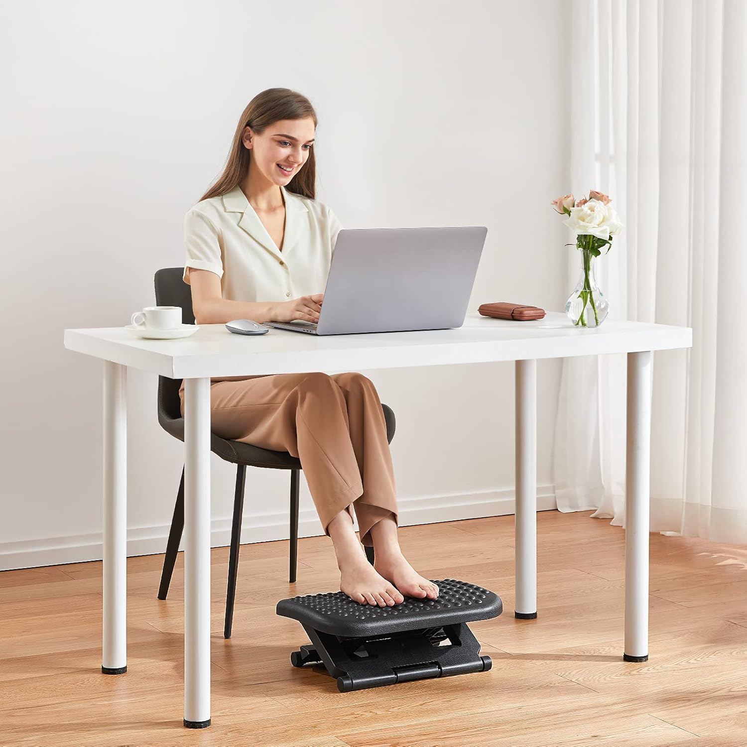 HUAUO Fußstützen, Fußstütze, 3 höhenverstellbar und winkelverstellbar, rutschfeste Fußstütze für Büro, Zuhause, Reisen – Bild 2