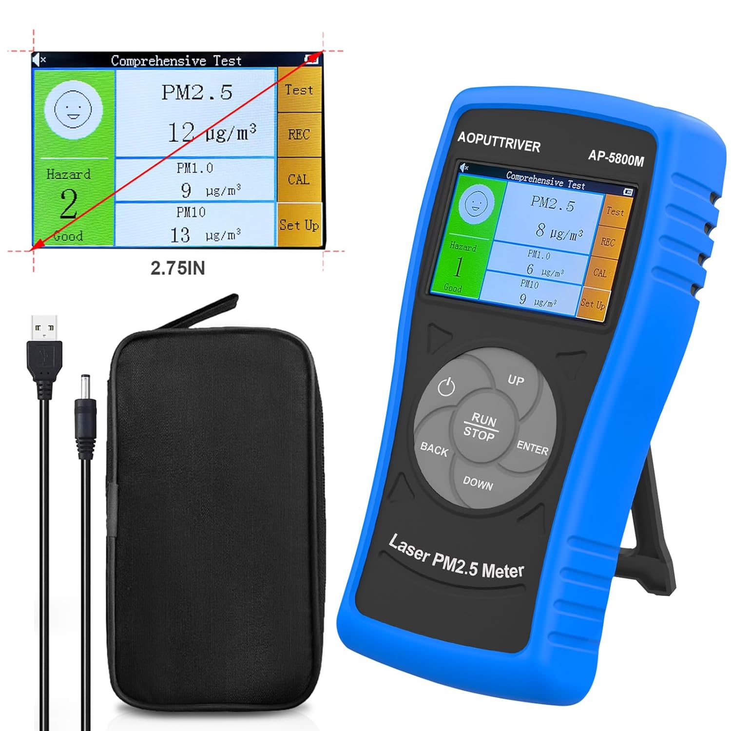 PM2,5-Sensor AP-5800M PM2,5-Luftqualitätsmonitor zum Testen von PM 2,5, PM1,0, PM10, geeignet für Innen-/Außenbereich/Schlafzimmer/Büro