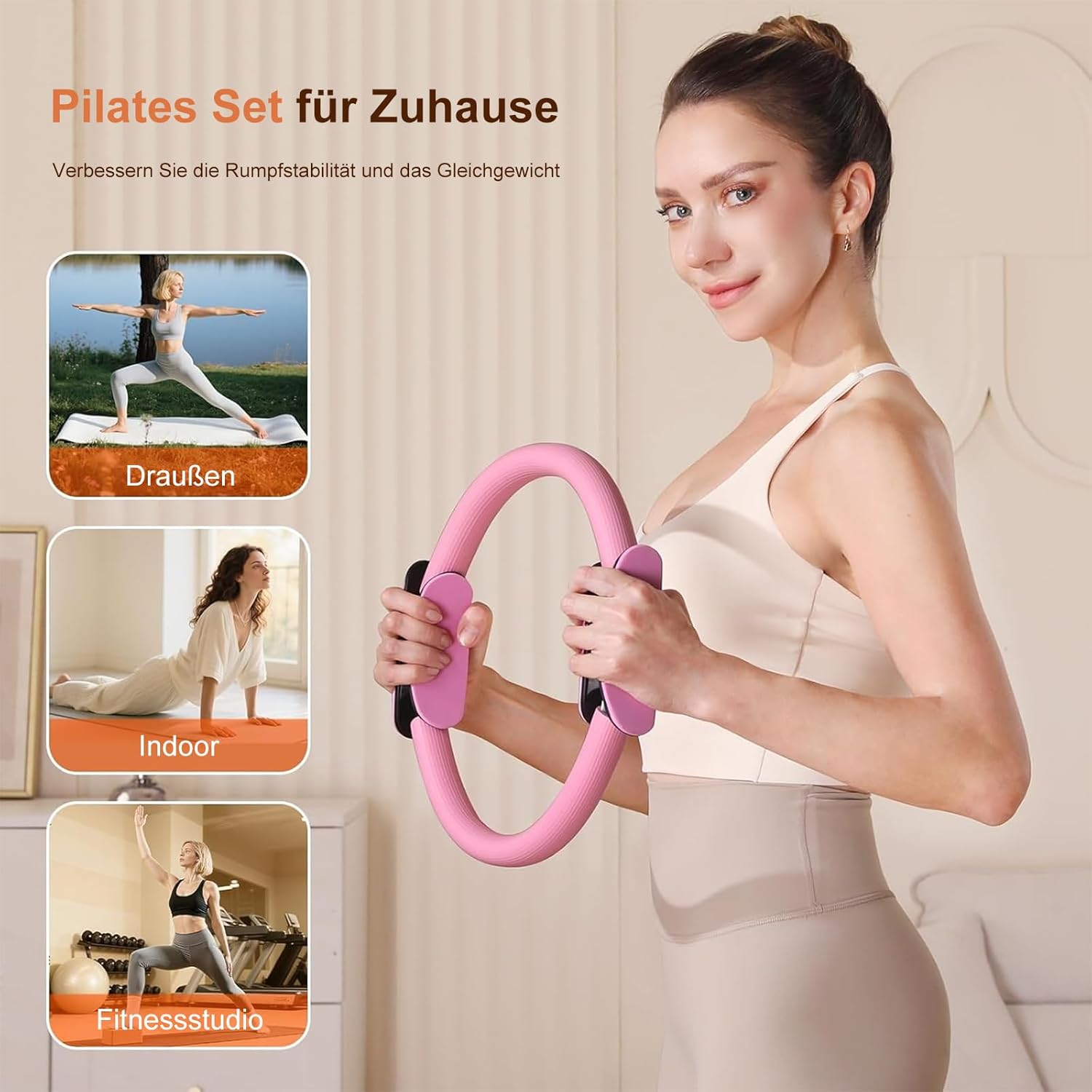 Pilates-Ring-Set, Pilates Essential Kit für Zuhause, 13-teiliges Pilates-Zubehör-Set mit Magic Circle mit Pilates-Ball, Yoga-Ring, 5 Widerstandsbändern, Trainingsanleitung und Tasche – Bild 2
