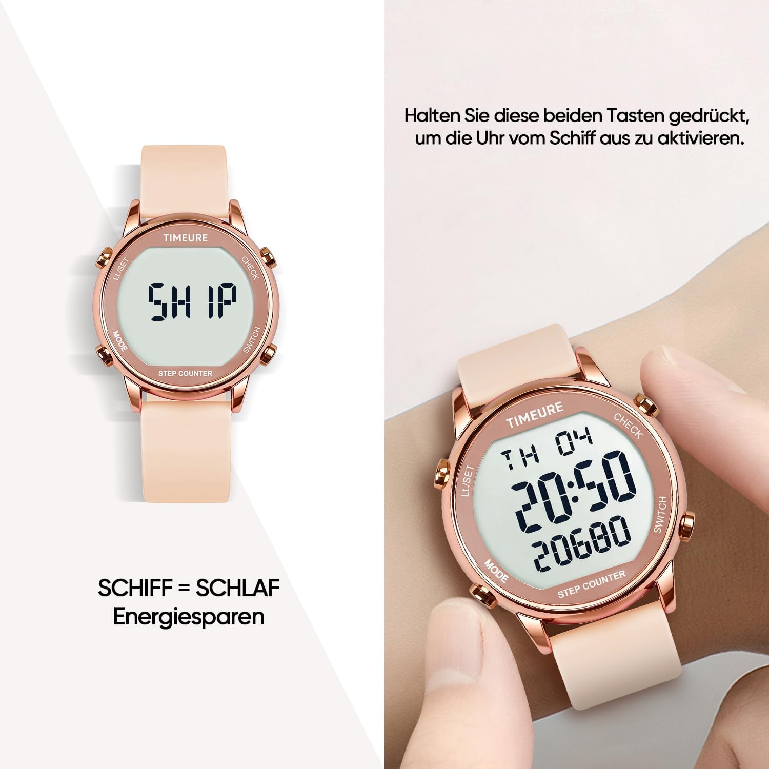 TU-2509 Schrittzähler-Uhr für Damen, Schrittzähler zum Gehen, keine App/Telefon erforderlich, wasserdichter Fitness-Kalorien-Tracker, Entfernungsmessung, Alarm, großes digitales Display, Uhr, TU-2509 – Bild 4