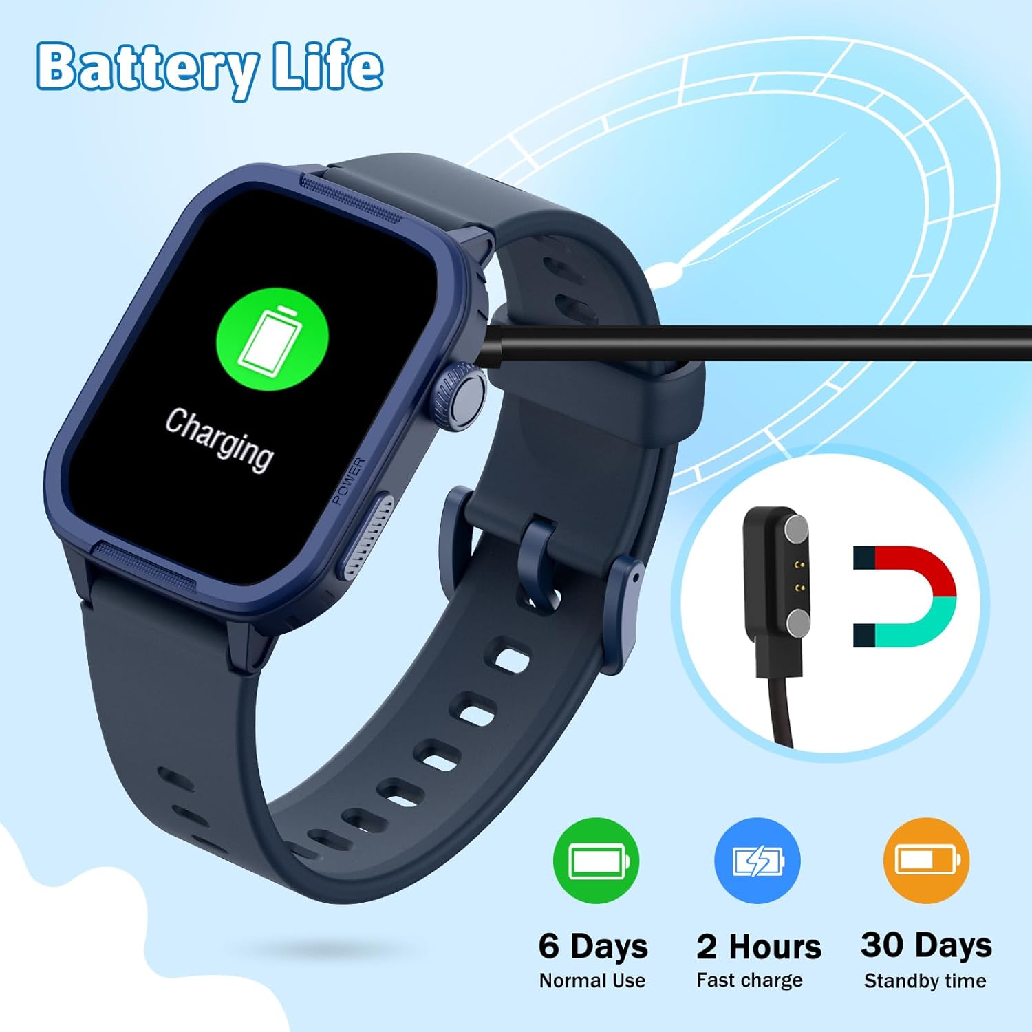 Smartwatch Kinder Fitness Tracker Uhr Digitale Fitnessuhr mit Schrittzähler, 24/7 Puls, IP68 Wasserdicht, Schlafmonitor, Wecker, Geschenk für Kinder Mädchen Jungen 6-16 (Blau) – Bild 8