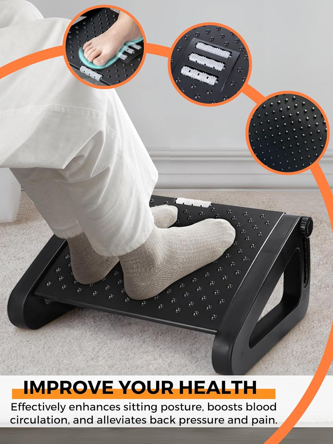 Fußstütze unter dem Schreibtisch, ergonomischer Fußhocker für das Büro, rutschfeste, verstellbare Fußstütze mit Massagefunktion, verbessert die Körperhaltung und Durchblutung, ideal für Arbeit und Zuhause – Bild 5