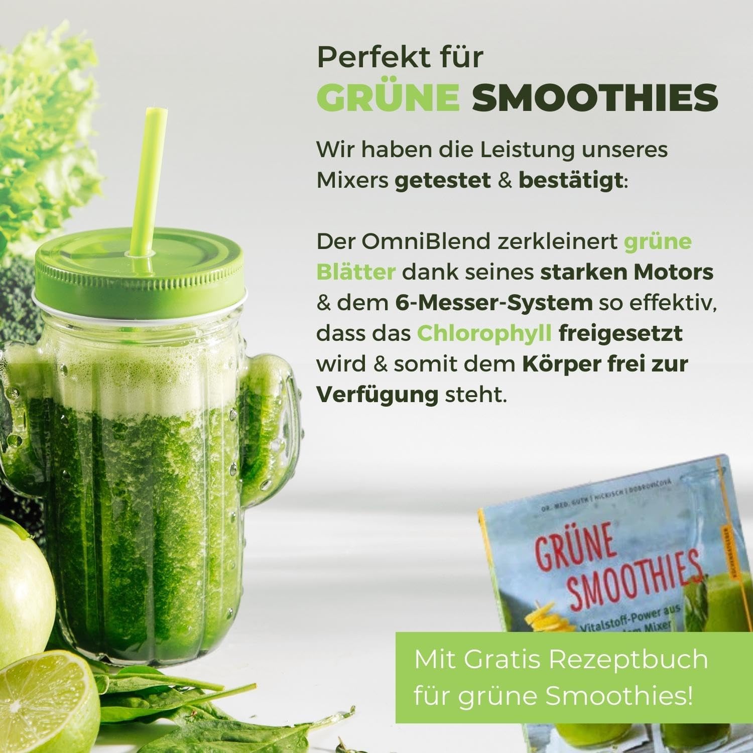 OmniBlend Smoothie Maker 1,5 L in Schwarz I Smoothie Mixer inklusive BPA-freiem Behälter & 6-Klingen-System aus Edelstahl I Mixer Smoothie Maker ideal für grüne Smoothies I Standmixer mit 3 PS Motor – Bild 4