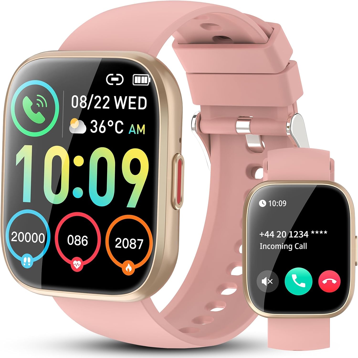 Smartwatch Damen Herren, 1,85 Zoll Touchscreen Smartwatch mit Anrufen, 112 Sportmodi, Fitnessuhren mit Herzfrequenzmesser/Schlafmonitor/Schrittzähler, IP68 wasserdichte Sportuhren für Android, Pink