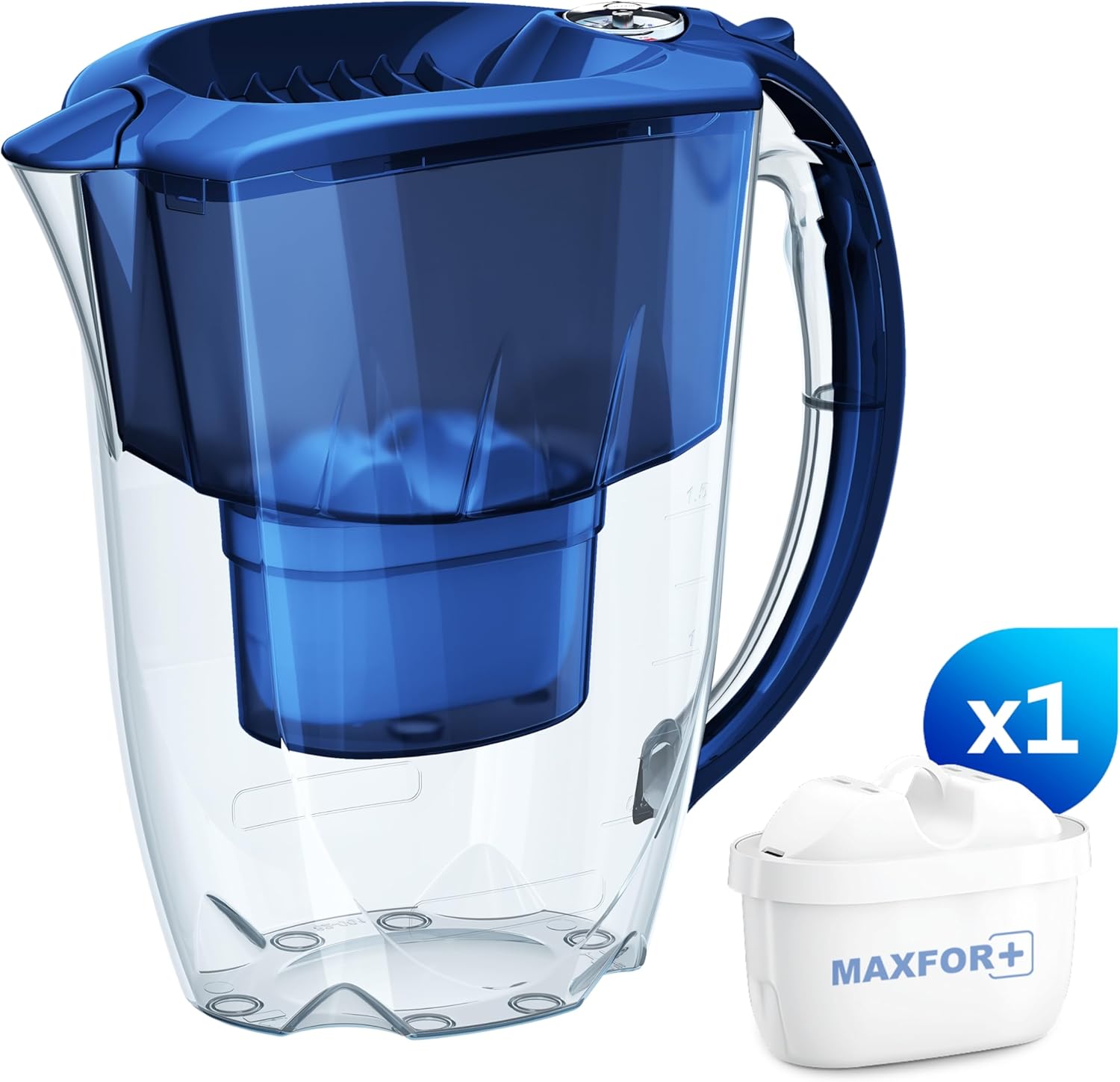 AQUAPHOR Amethyst – 2,8 Liter Wasserfilterkrug mit Schiebedeckel und 1 x Maxfor+ Filterkartusche – Kobaltblau – Bild 7