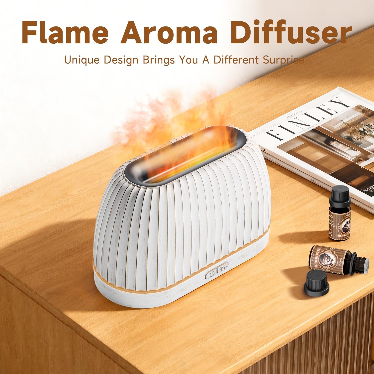 SOULORIGIN Diffusor für ätherische Öle, Flammeneffekt-Aromatherapie mit 7-farbigen LED-Lichtern und automatischer Abschaltung, Ultraschall für zu Hause, 120 ml Samll-Duftdiffusor für ätherische Öle – Weiß – Bild 2