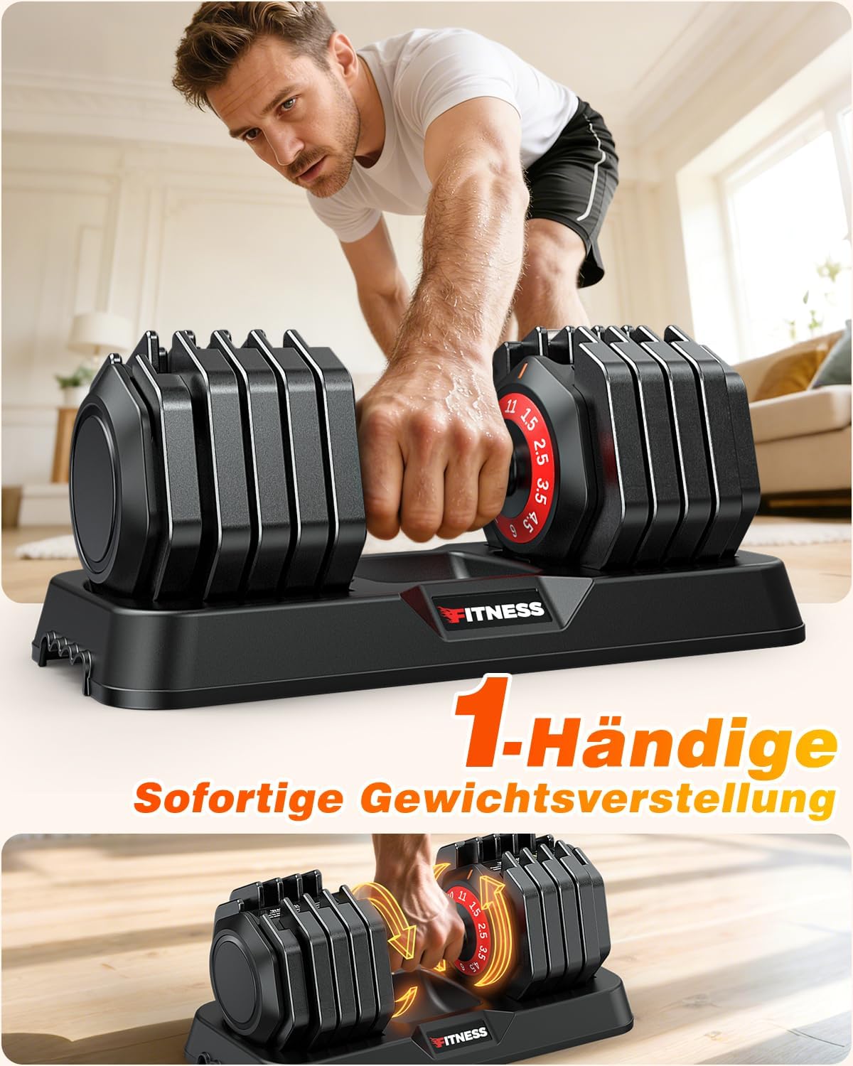 Rendpas verstellbares Hantelset | 5 & 10 Gewichtsstufen | 2–24,5 kg verstellbare Hanteln | Platzsparend für das Heim-Fitnessstudio – Bild 2