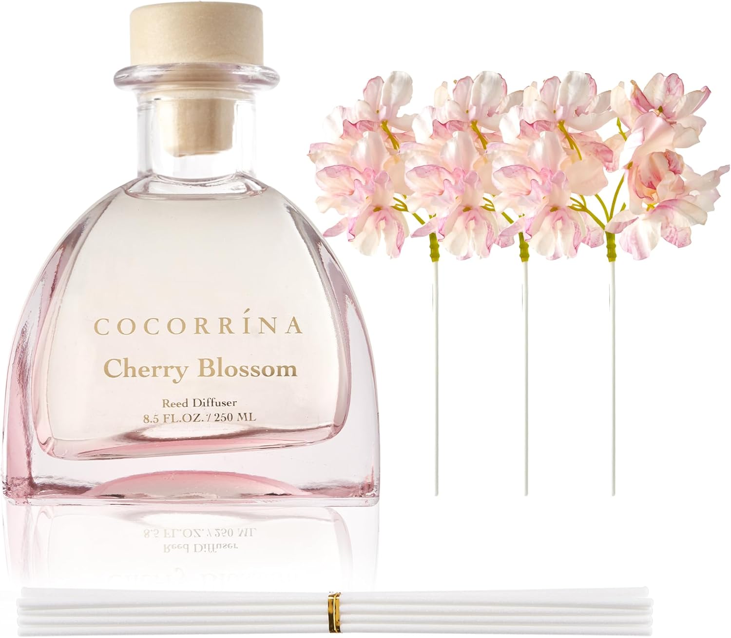 COCORRÍNA Blume 250 ml Raumduft mit 8 Duftstäbchen, Kirschblüte, natürlich, langanhaltend, Raumduft für Wohnzimmer, Schlafzimmer, Badezimmerregaldekor – Bild 4