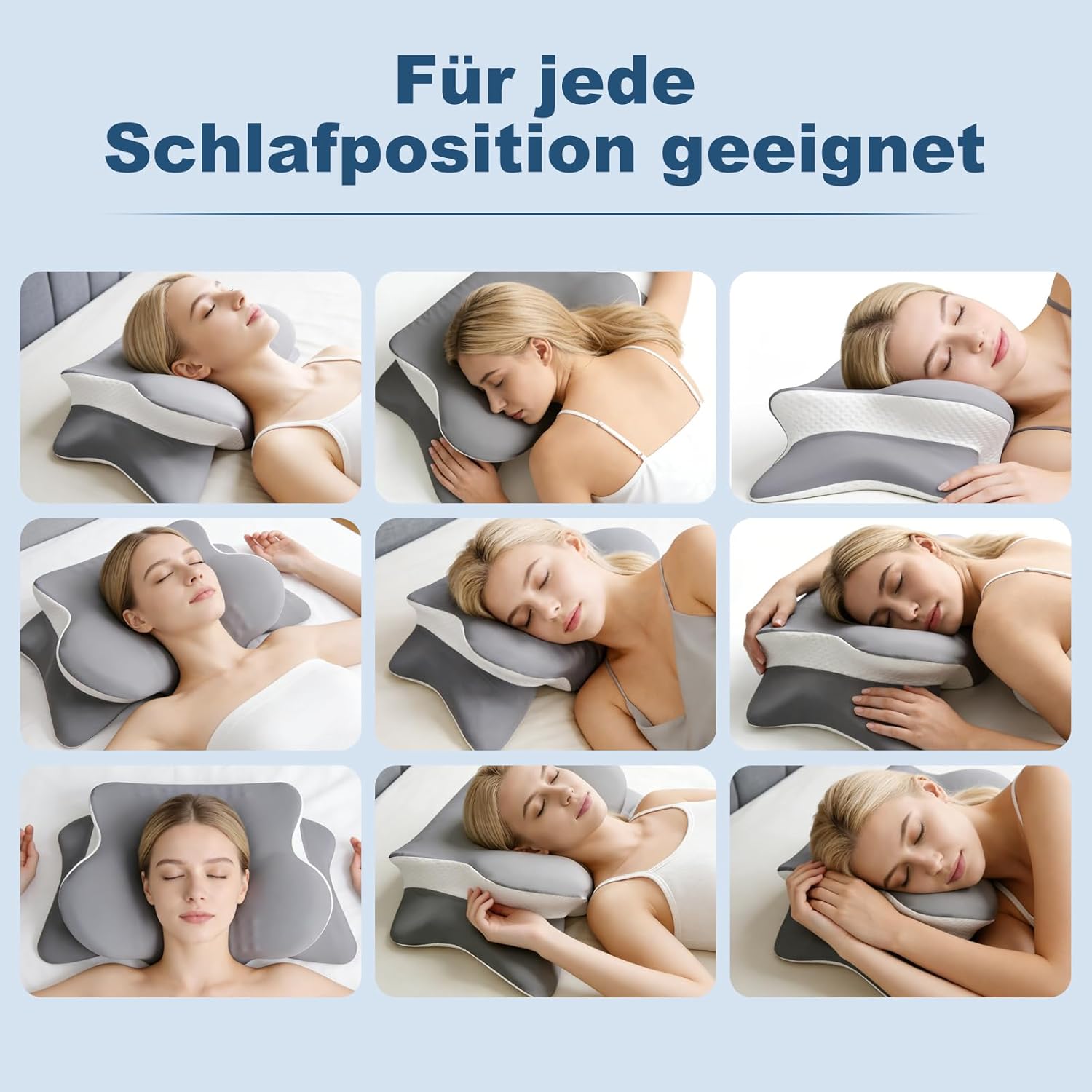 Nackenkissen, Nackenstützkissen mit 3D-Nackenstütze, CertiPUR-US & Öko-Tex zertifiziert, Seitenschläferkissen mit atmungsaktivem waschbarem Bezug, für Seiten-, Rücken- und Bauchschläfer – Bild 3