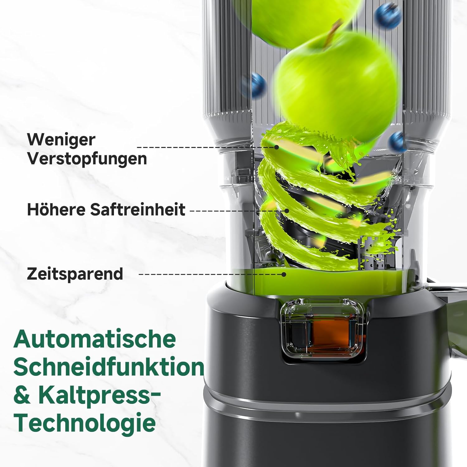 AMZCHEF 250W Automatischer All-In-One-Entsafter, 150mm Öffnung und 2L Kaltpress-Entsafter für Gemüse und Obst, Entsafter Slow Juicer Testsieger mit Dreifachfilter - Schwarz – Bild 8