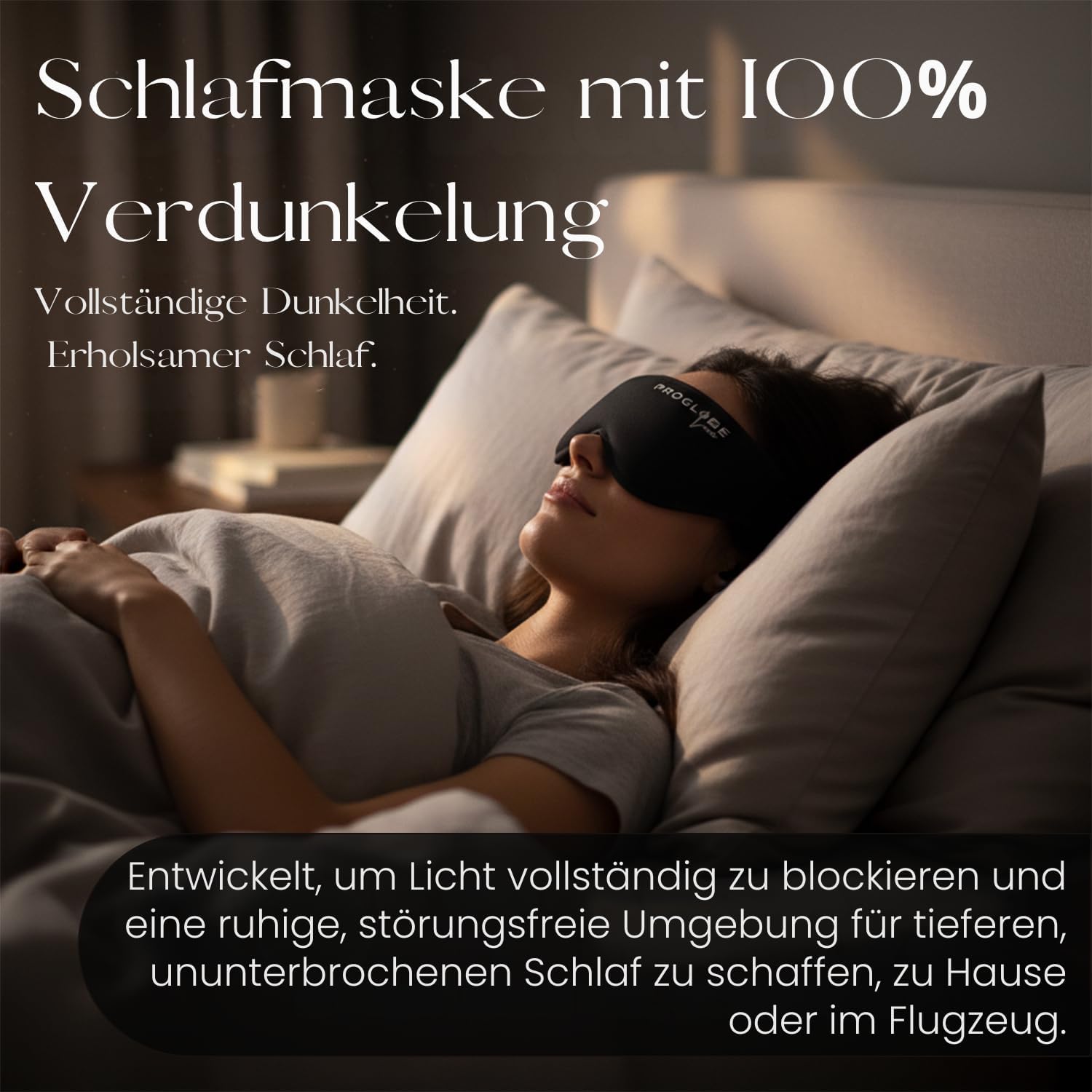 Proglobe Luxe Luxus-Schlafmaske für Rücken- und Seitenschläfer, 100 % blickdicht, 3D-Augenmaske mit druckfreien Augenhöhlen, wimpernfreundlich, weich und atmungsaktiv, Schwarz – Bild 2