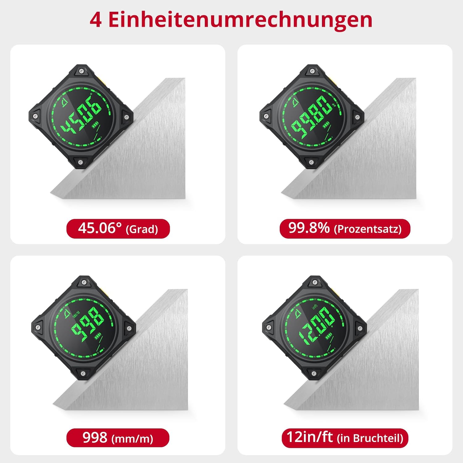 XUNTOP Digitaler Winkelmesser-Neigungsmesser mit LED-Anzeige, vierseitig magnetisch, Typ C, für Holzbearbeitung, Werkstätten, Außenbereich – Bild 4