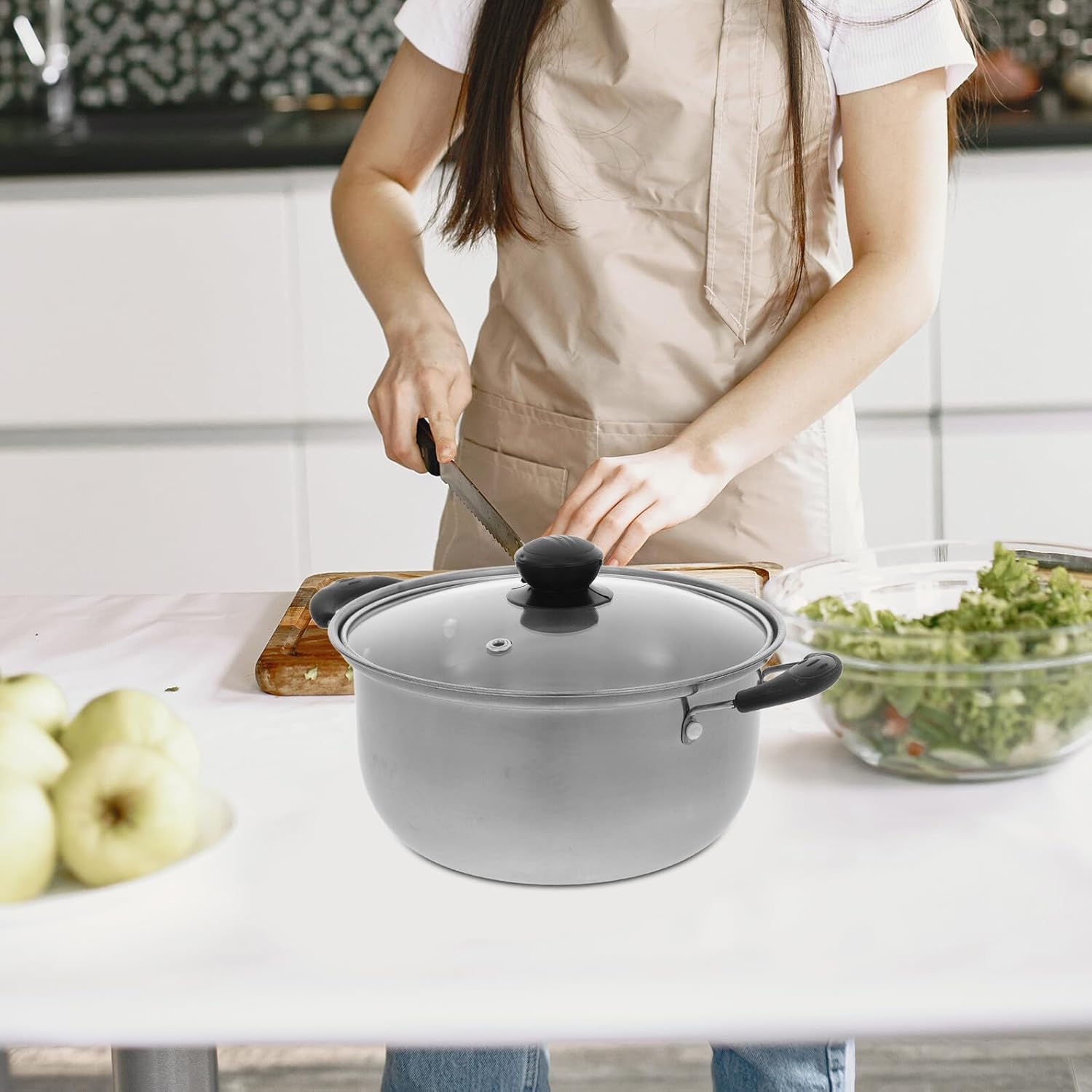 Dampfgarer und Suppentopf für gesundes Kochgeschirr, Edelstahl, 20 cm Durchmesser, mit verdicktem Boden, geeignet für Elektro- und Gasherde – Bild 4
